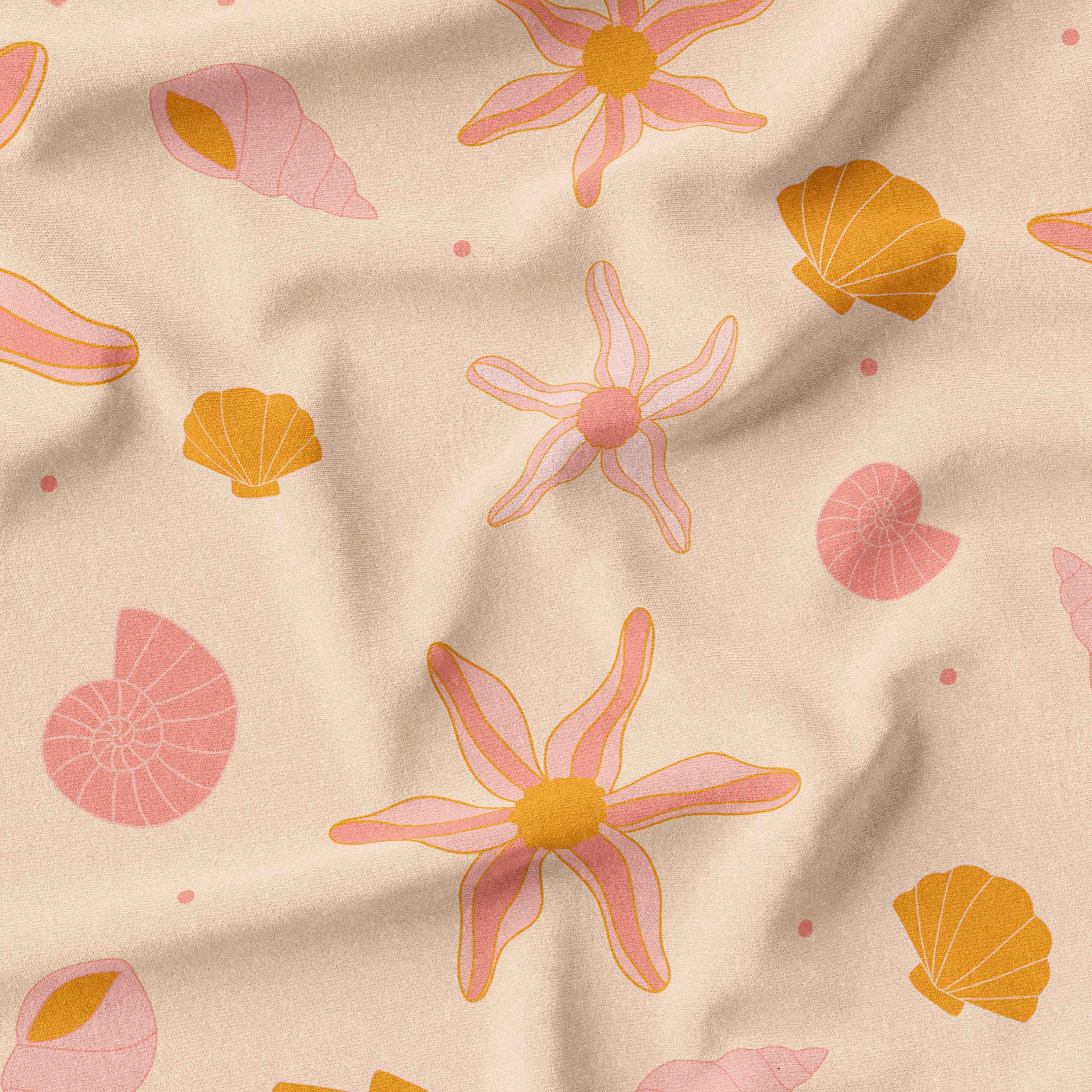 Boho Beach Rockpool Peach Fabric Australia Woven and Knit
