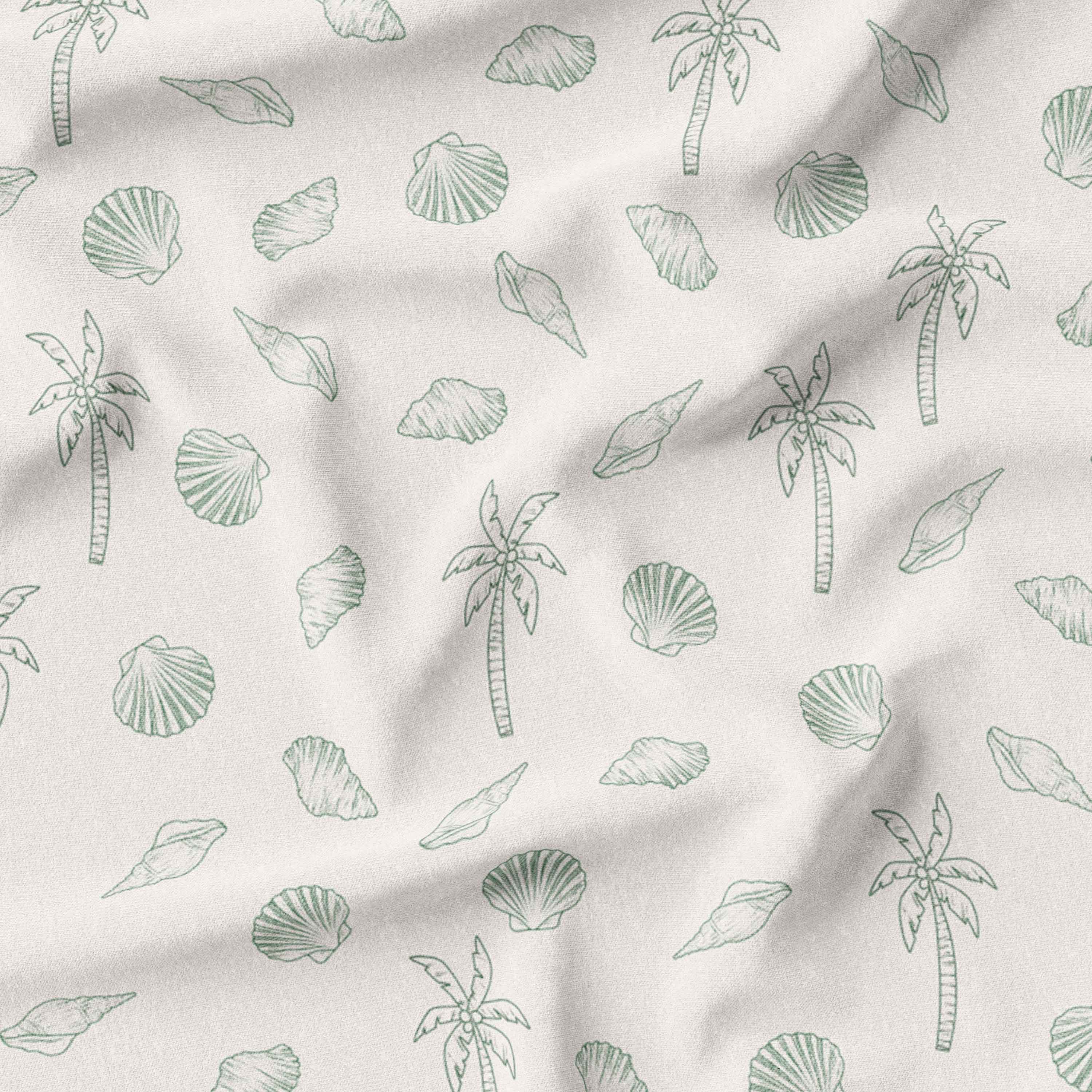 Boho Sea Shells Fabric Beach Australia Woven and Knit Green