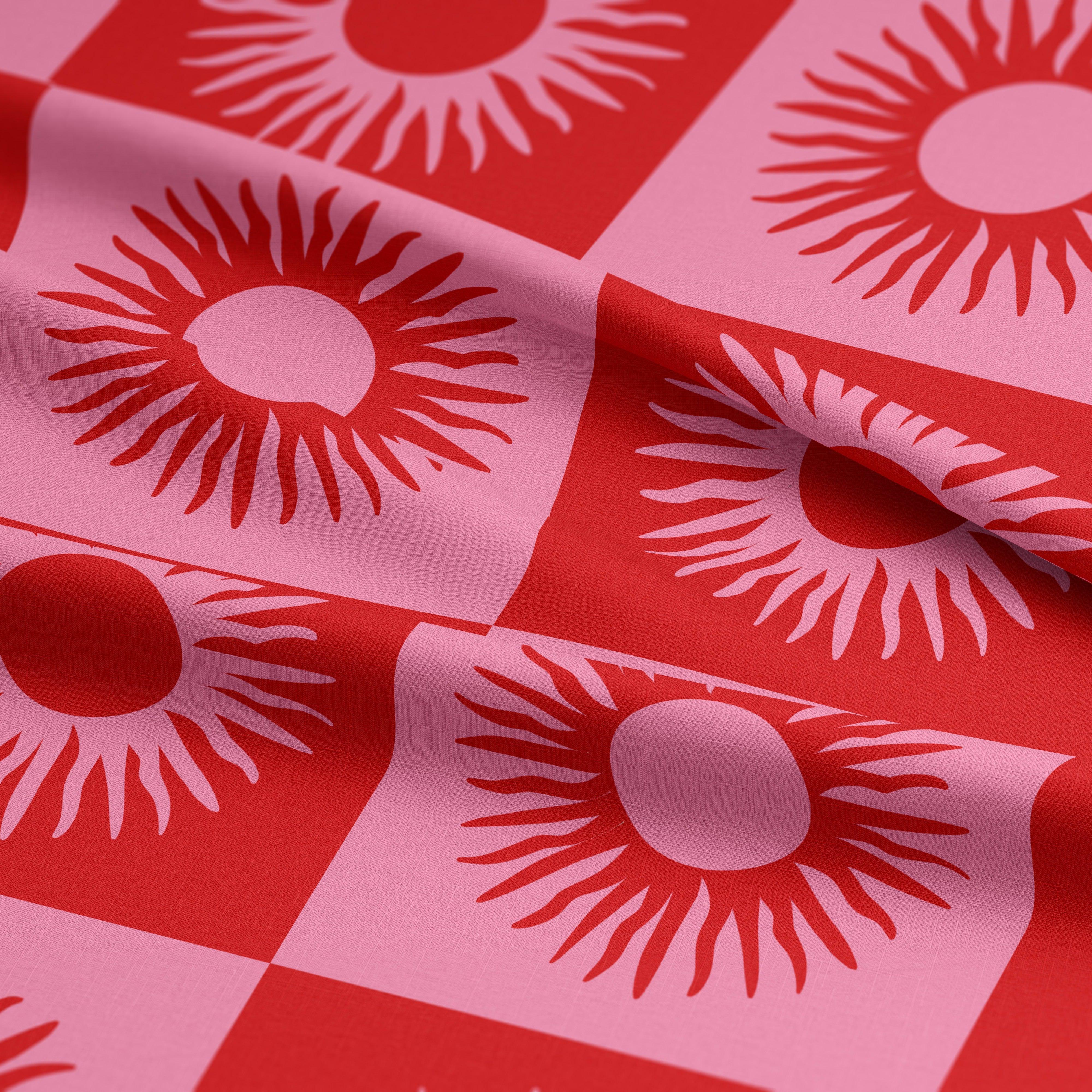 Patchwork Suns-Art Print Fabric-Melco Fabrics-Red and Pink-Cotton Poplin (110gsm)-Online-Fabric-Shop-Australia