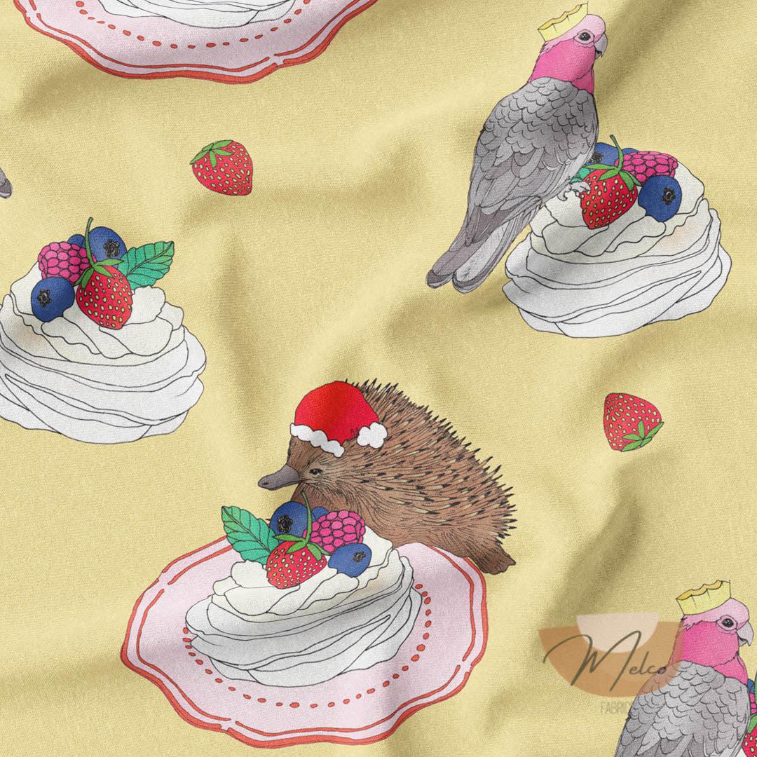 melco-fabrics-online-fabric-store-print-on-demand-australia-Echidna and Galah Christmas Fabric - The Scenic Route