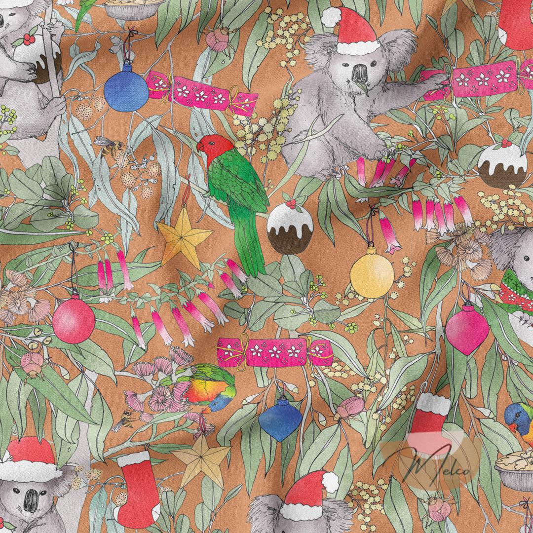 melco-fabrics-online-fabric-store-print-on-demand-australia-Magic Pudding Ginger Christmas Fabric - The Scenic Route