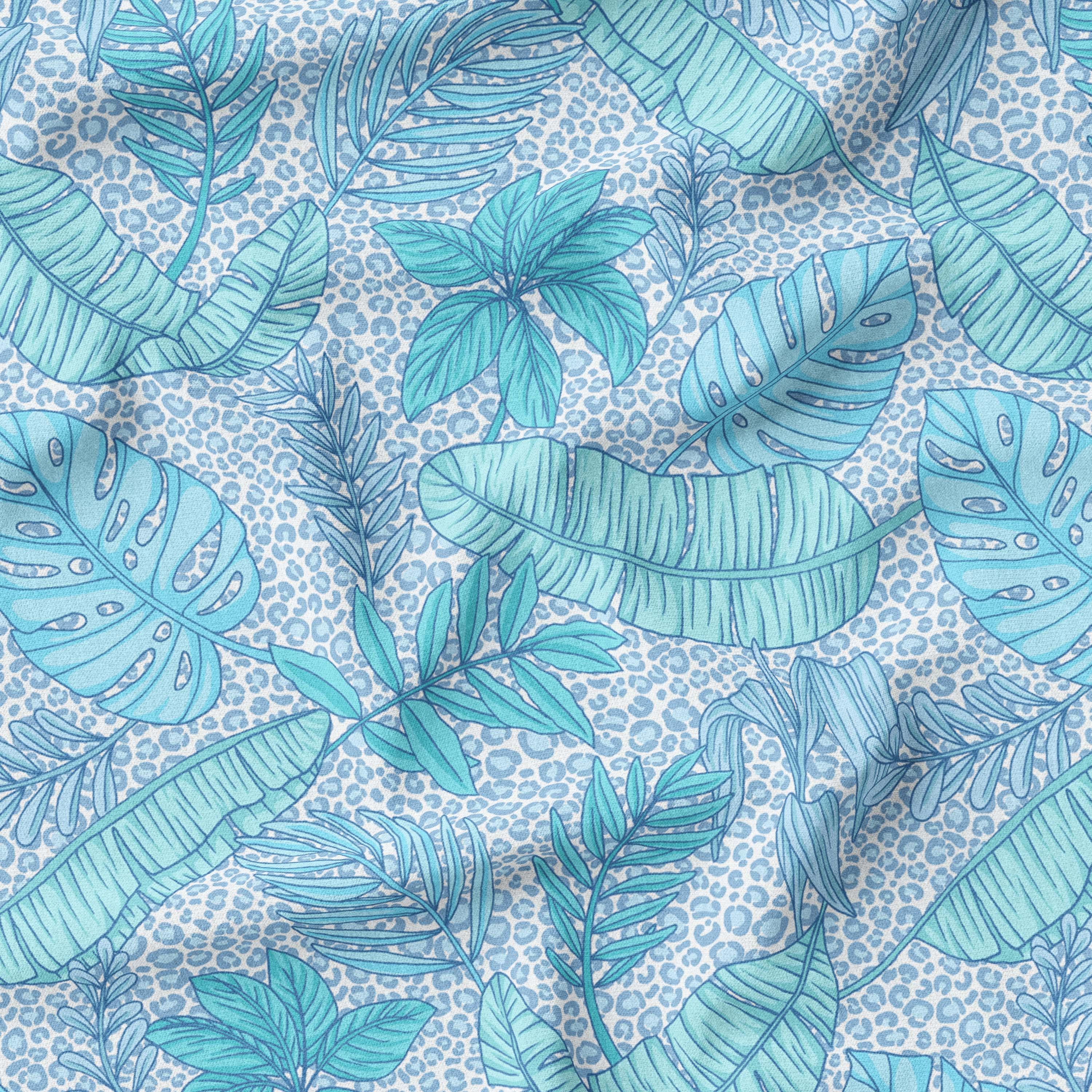 Leafy Leopard Blue-Melco Fabrics-online-fabric-shop-australia