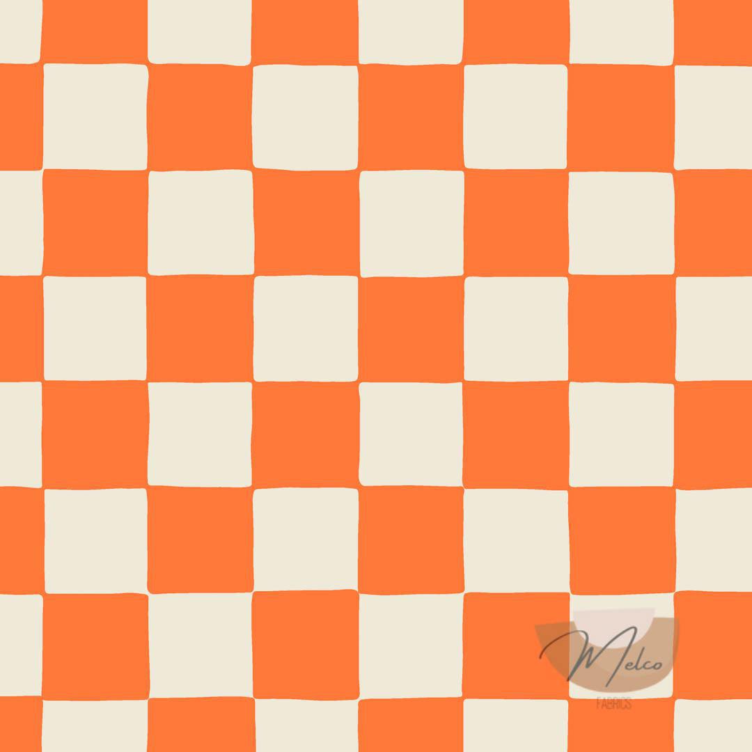 Checkerboard in bright orange - Melco Fabrics