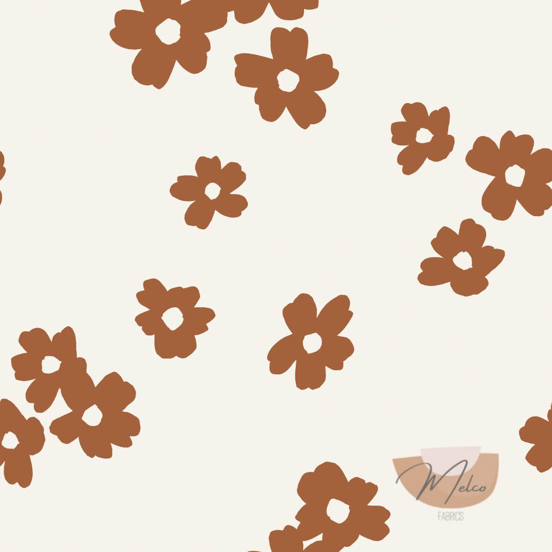 Fleur fetti flowers (Cocoa Brown on white) - Melco Fabrics