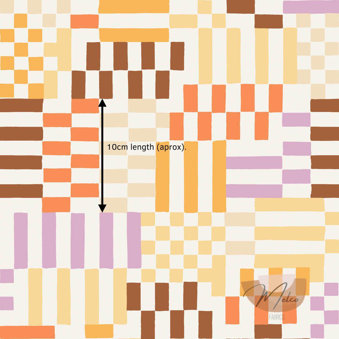 Checkery Checker (Brown, Lavender, Yellow, Tangerine) - Melco Fabrics
