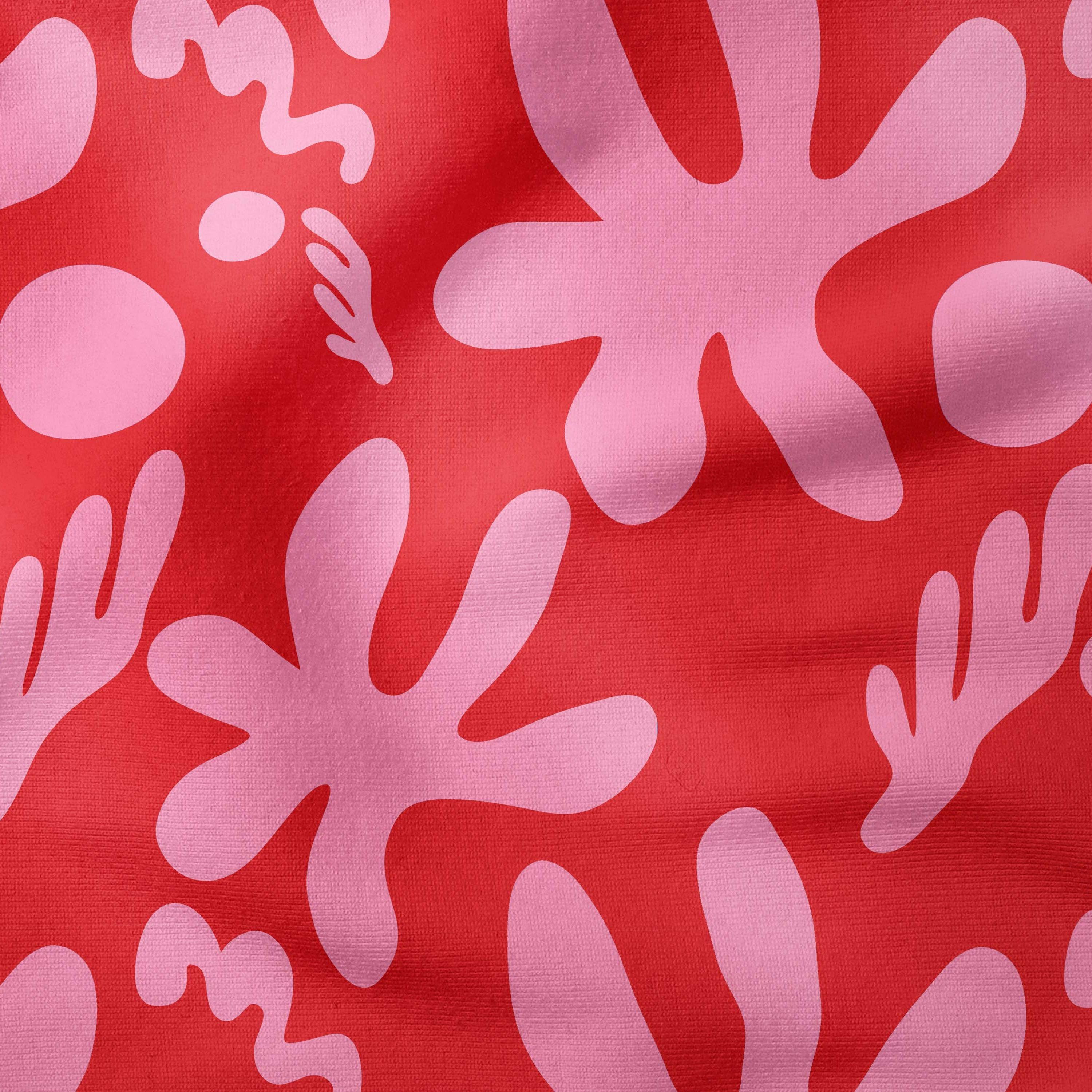 Abstract Flowers-Art Print Fabric-Melco Fabrics-Pink on Red-Cotton Poplin (110gsm)-Online-Fabric-Store-Australia