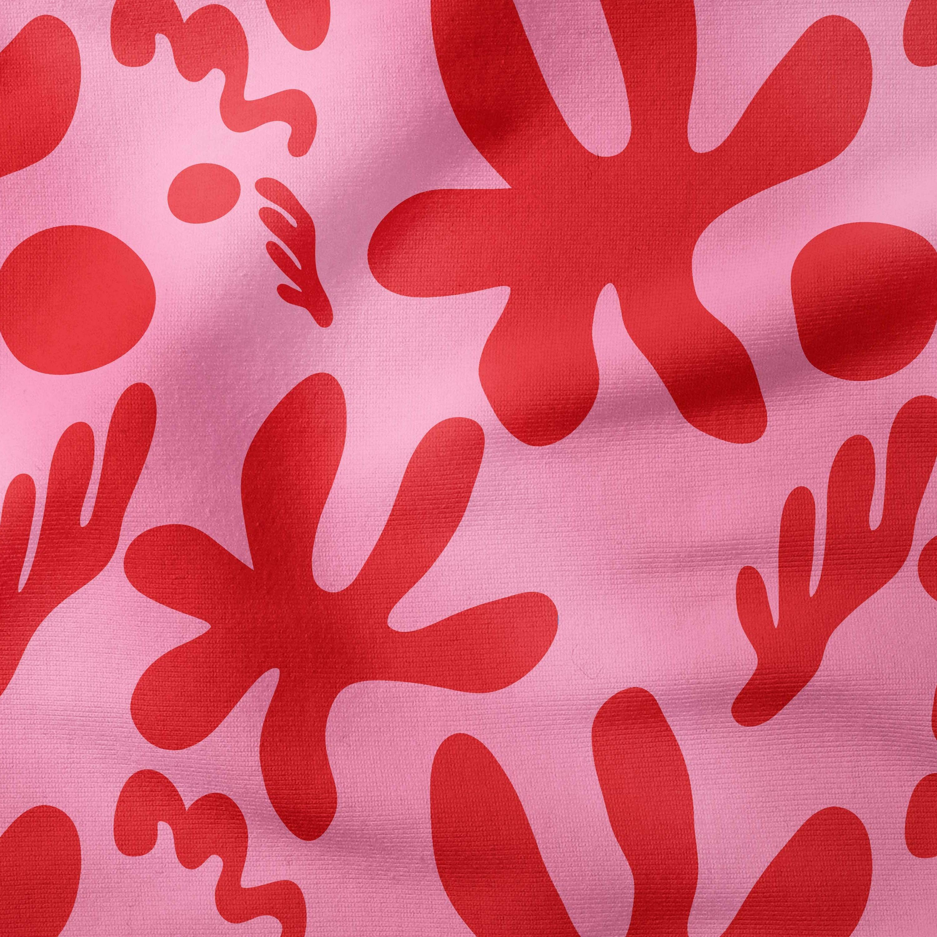 Abstract Flowers-Art Print Fabric-Melco Fabrics-Red on Pink-Cotton Poplin (110gsm)-Online-Fabric-Store-Australia