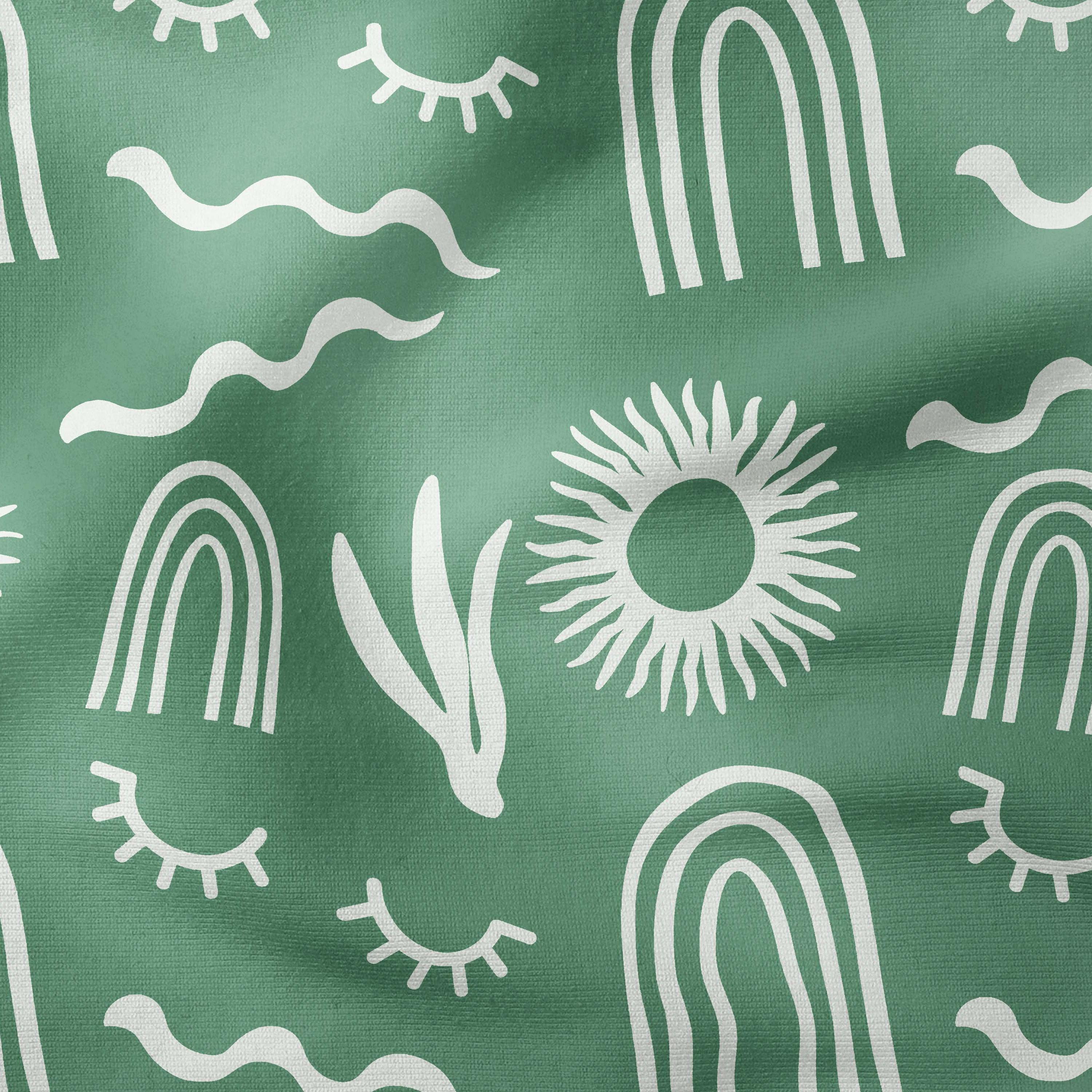 Abstract Shapes-Art Print Fabric-Melco Fabrics-Mint on Dark Green-Cotton Poplin (110gsm)-Online-Fabric-Shop-Australia