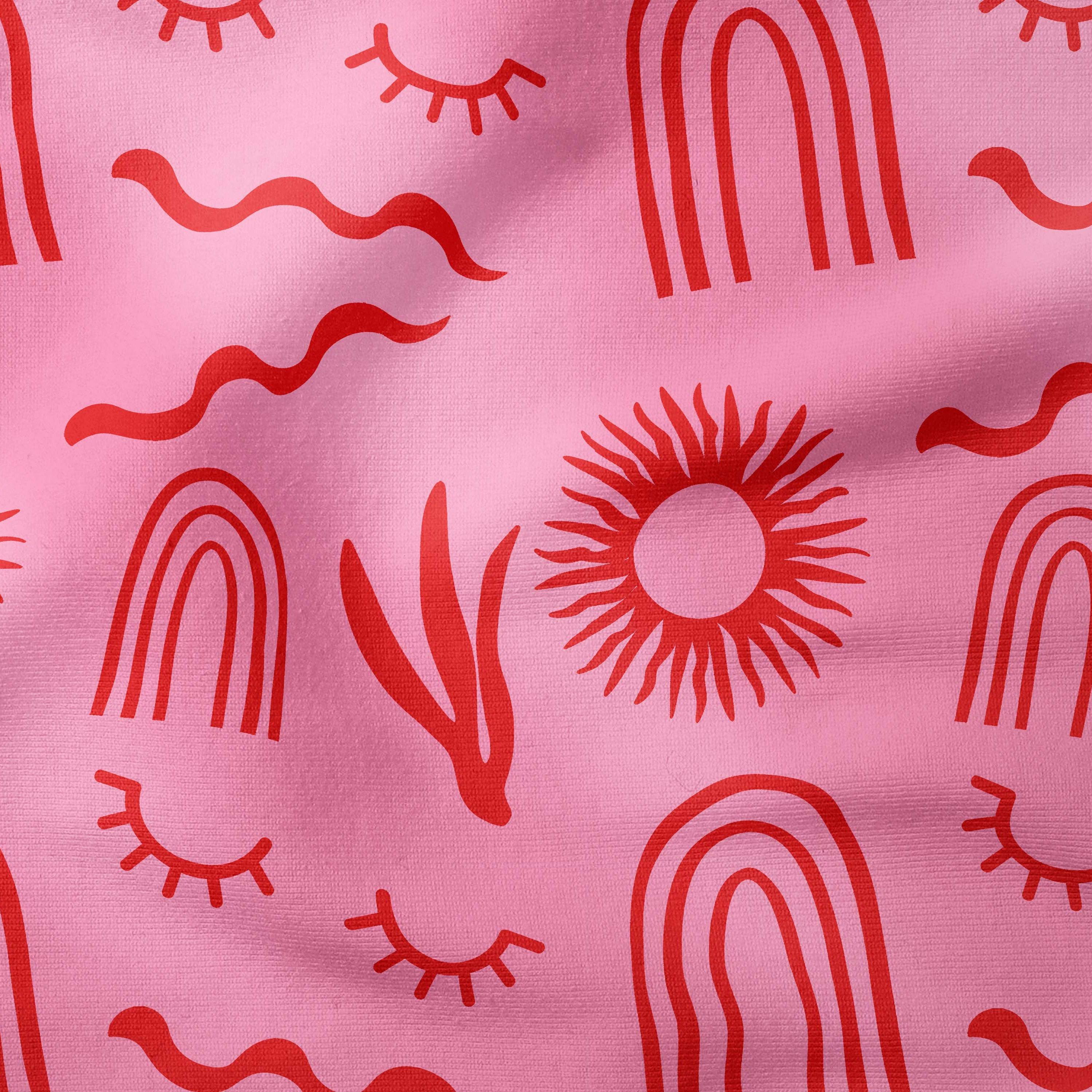 Abstract Shapes-Art Print Fabric-Melco Fabrics-Red on Pink-Cotton Poplin (110gsm)-Online-Fabric-Shop-Australia
