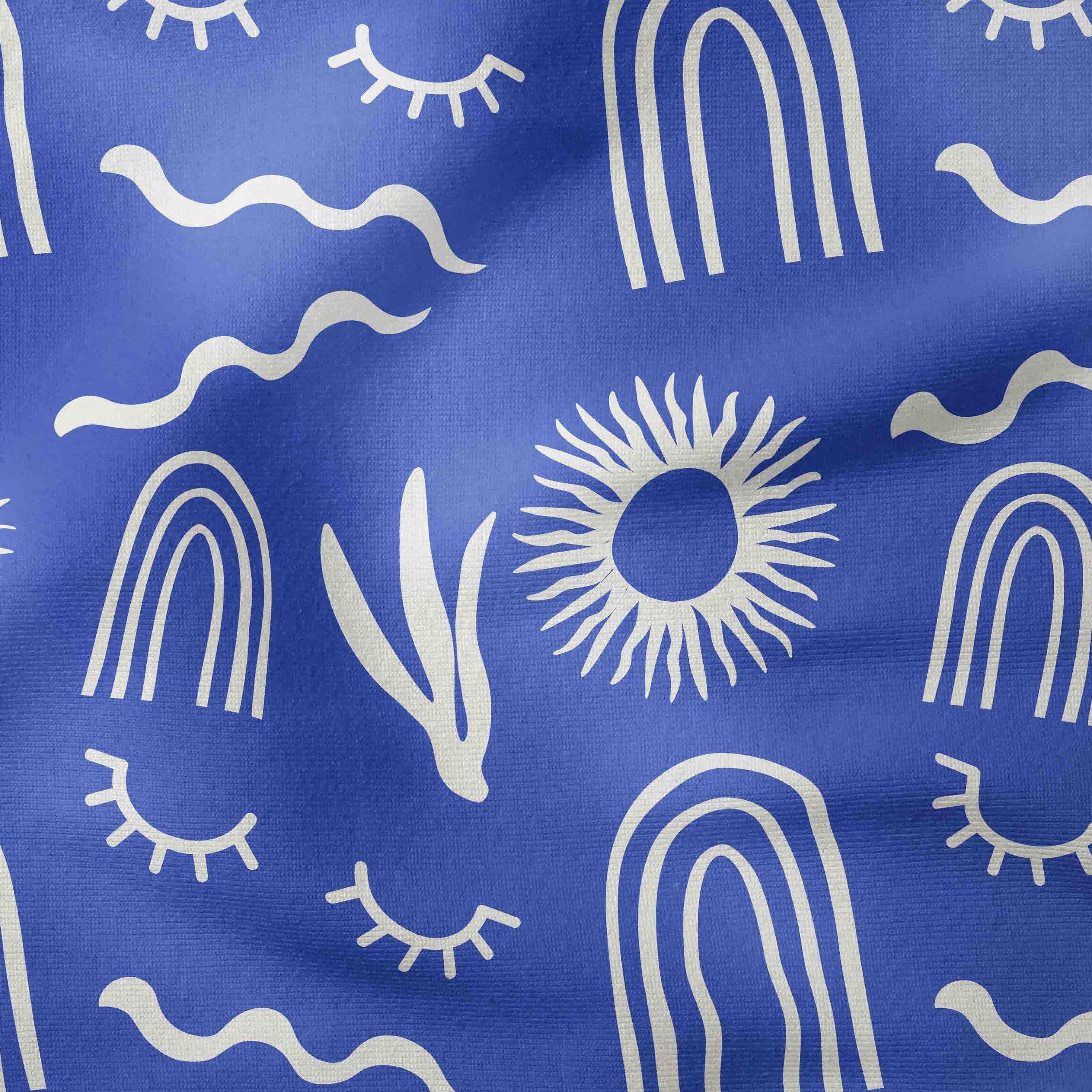 Abstract Shapes-Art Print Fabric-Melco Fabrics-Tofu on Blue-Cotton Poplin (110gsm)-Online-Fabric-Shop-Australia