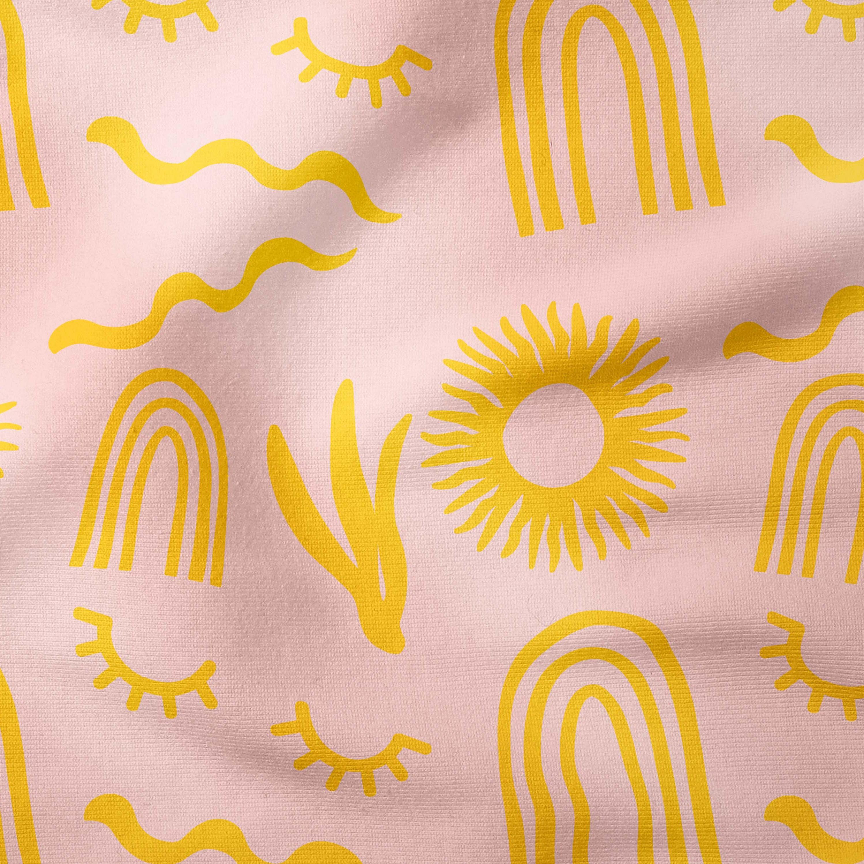 Abstract Shapes-Art Print Fabric-Melco Fabrics-Yellow on Pink-Cotton Poplin (110gsm)-Online-Fabric-Shop-Australia