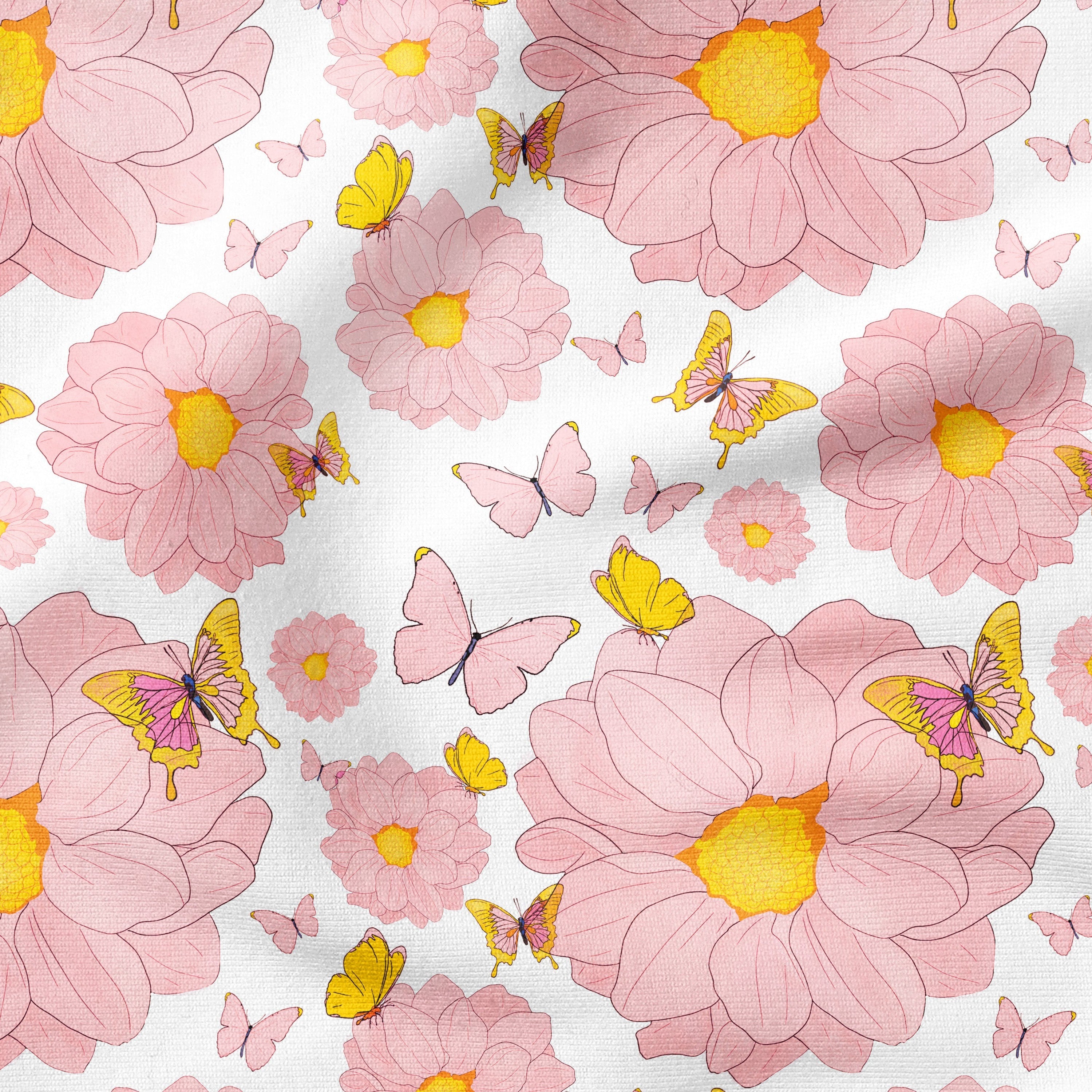 Dahlia Dreams-Peach-Cotton Poplin (110gsm) / 140cm width-Melco Fabrics Online Fabric Australia