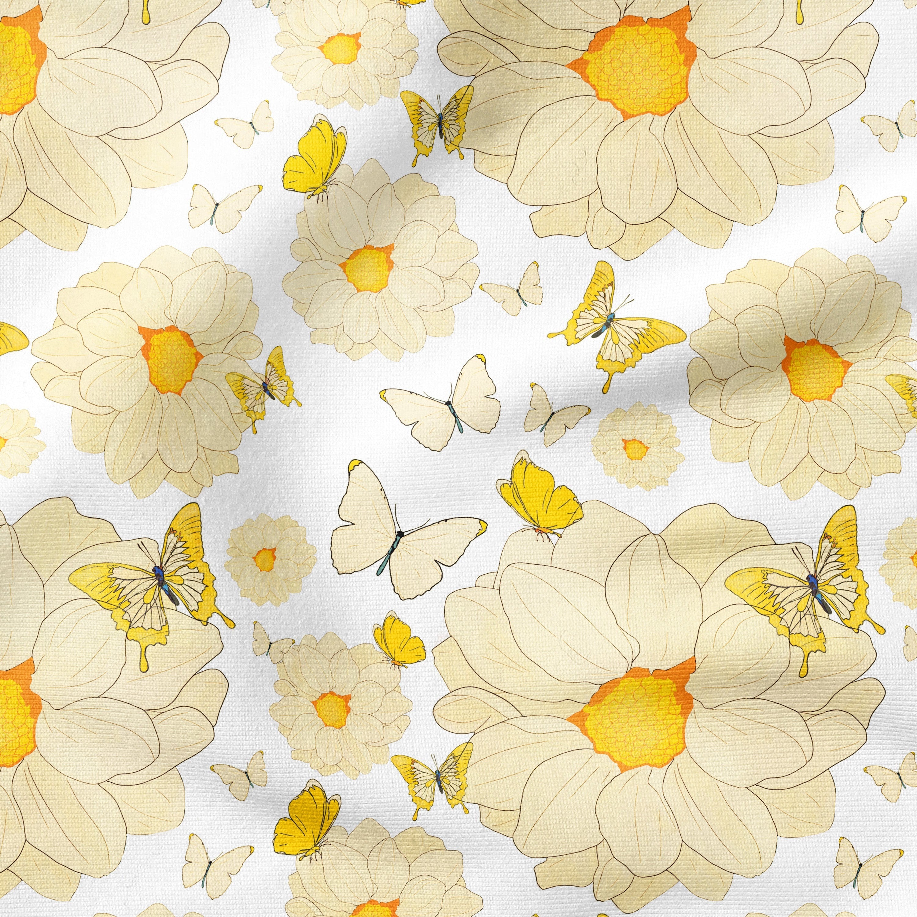 Dahlia Dreams-Yellow-Cotton Poplin (110gsm) / 140cm width-Melco Fabrics Online Fabric Australia