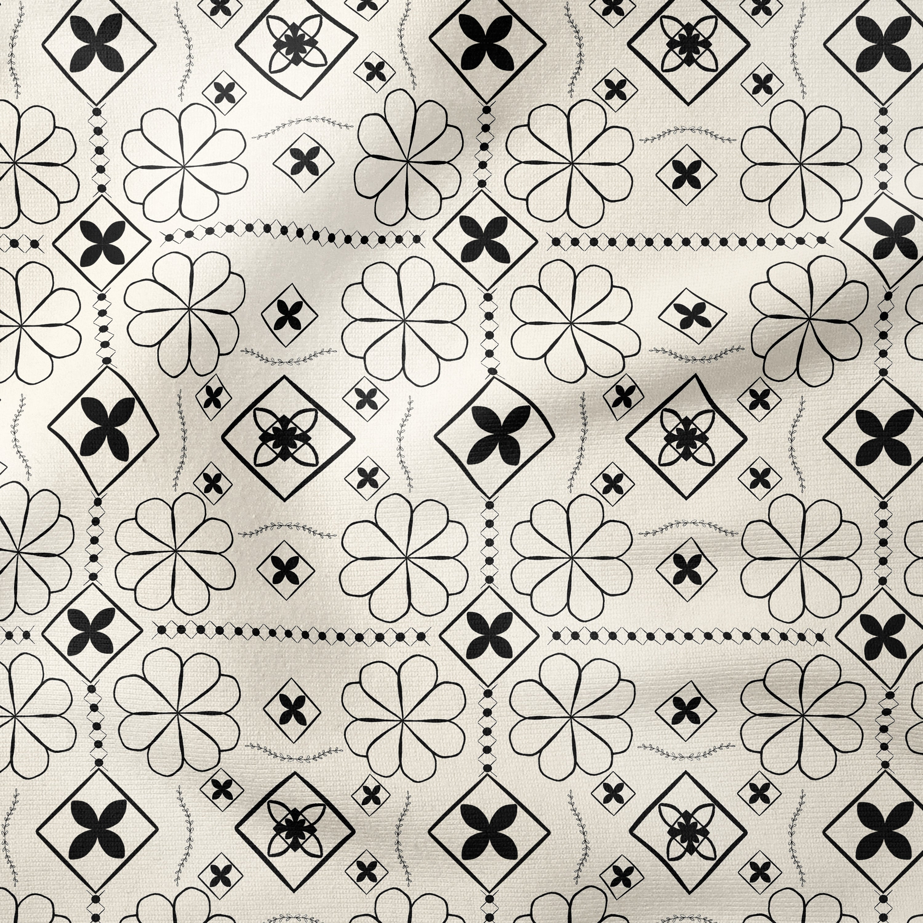 Geometric Bloom-Melco Originals-Black-Cotton Poplin (110gsm) / 140cm width-Melco Fabrics Online Fabric Australia