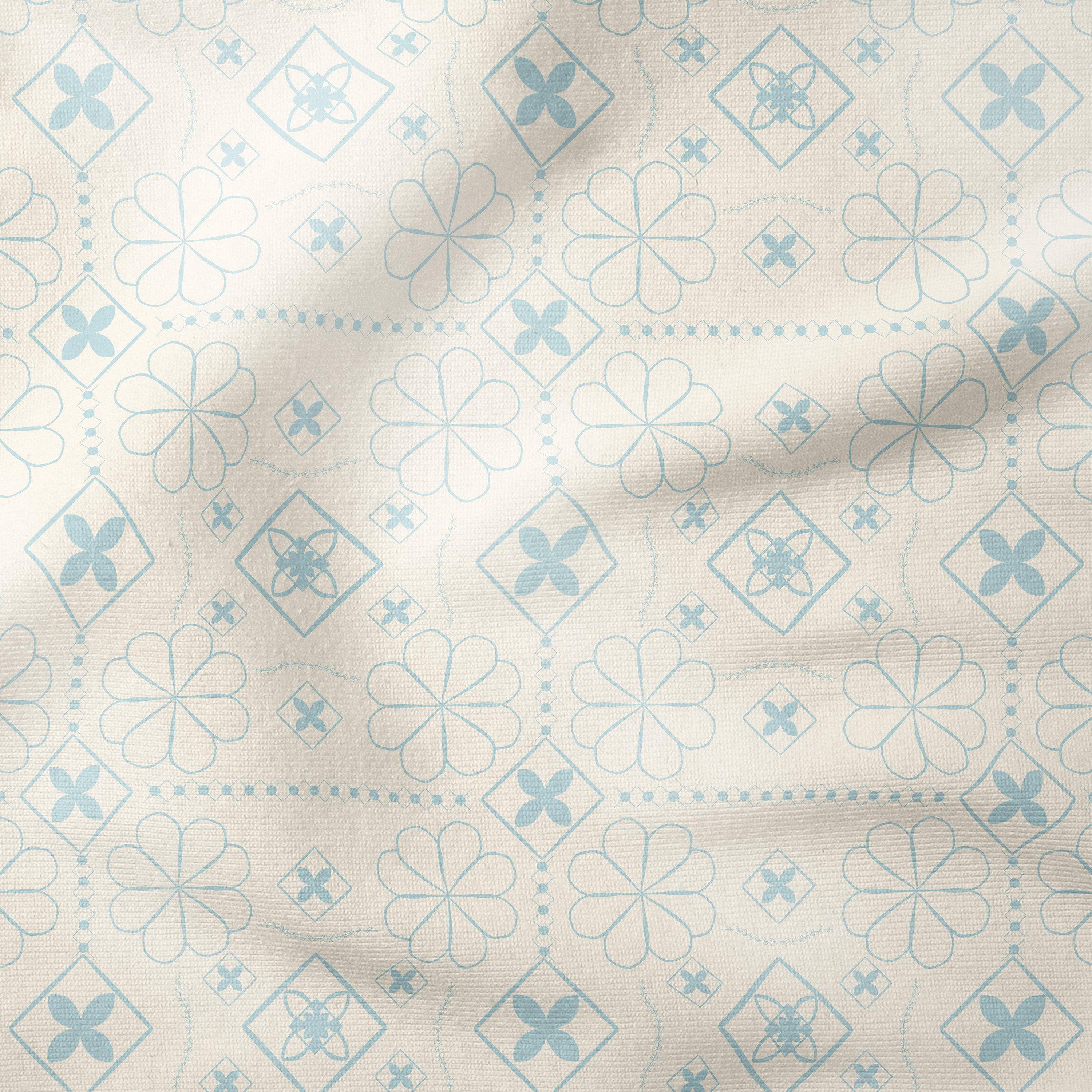Geometric Bloom-Melco Originals-Blue-Cotton Poplin (110gsm) / 140cm width-Melco Fabrics Online Fabric Australia