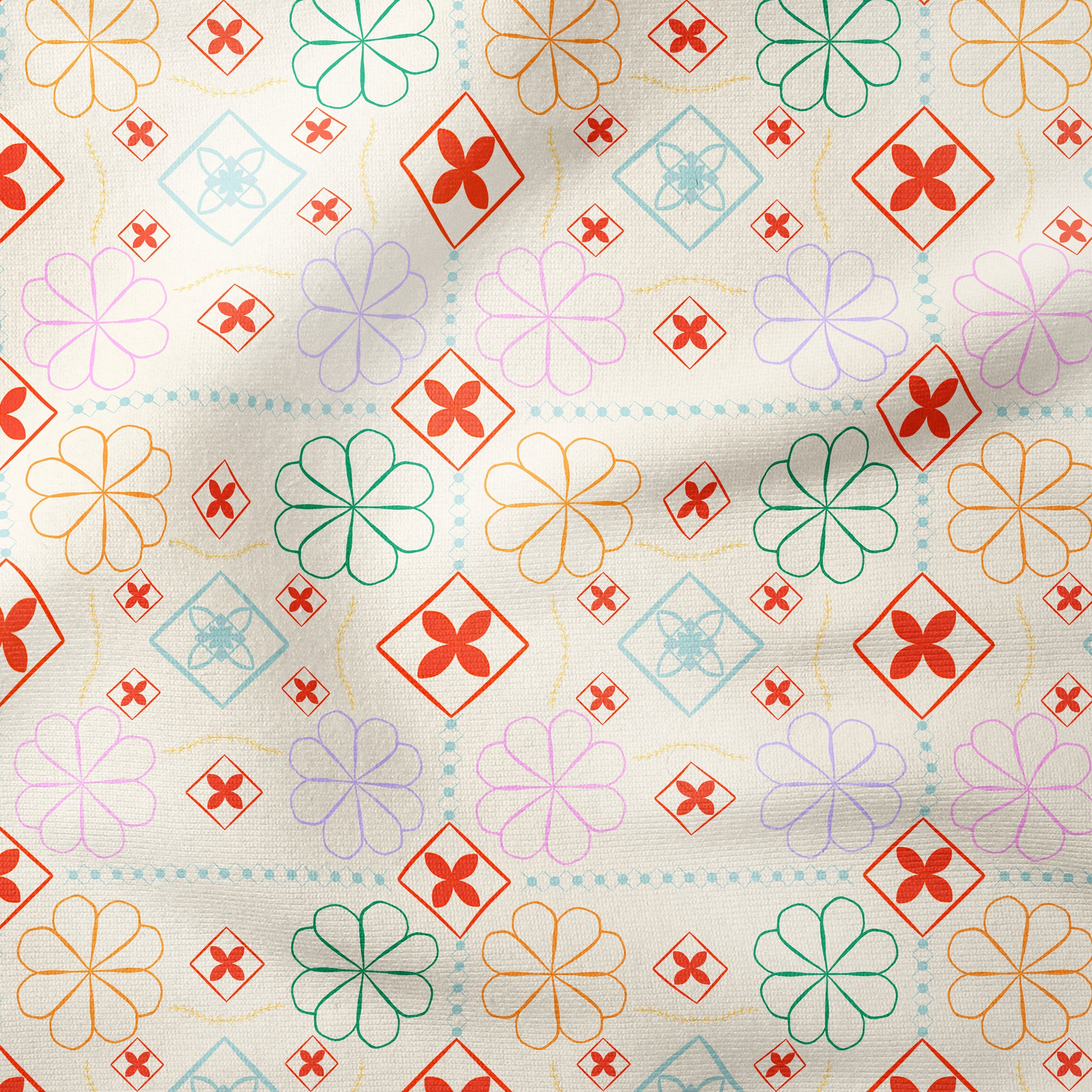 Geometric Bloom-Melco Originals-Multicoloured-Cotton Poplin (110gsm) / 140cm width-Melco Fabrics Online Fabric Australia