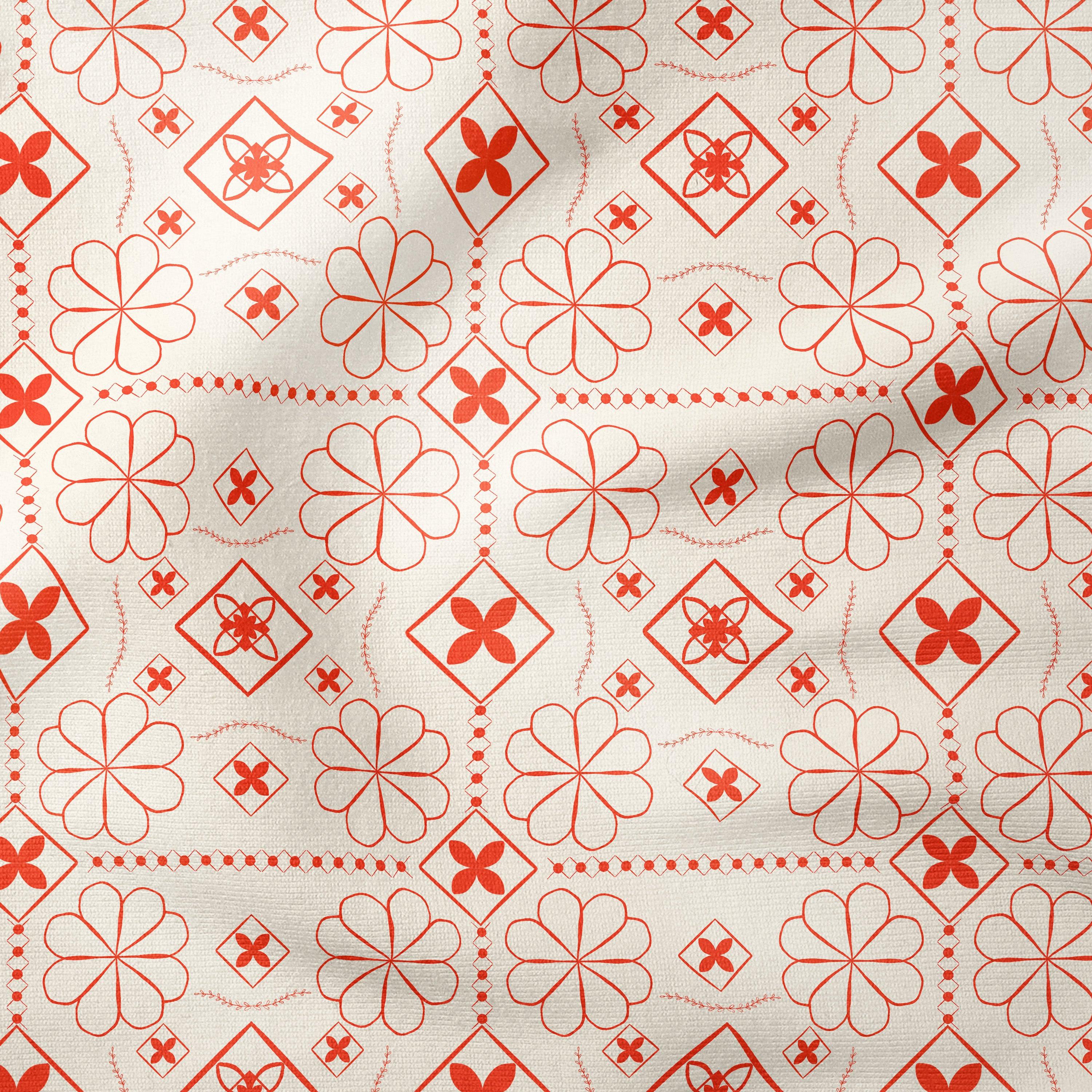 Geometric Bloom-Melco Originals-Red-Cotton Poplin (110gsm) / 140cm width-Melco Fabrics Online Fabric Australia