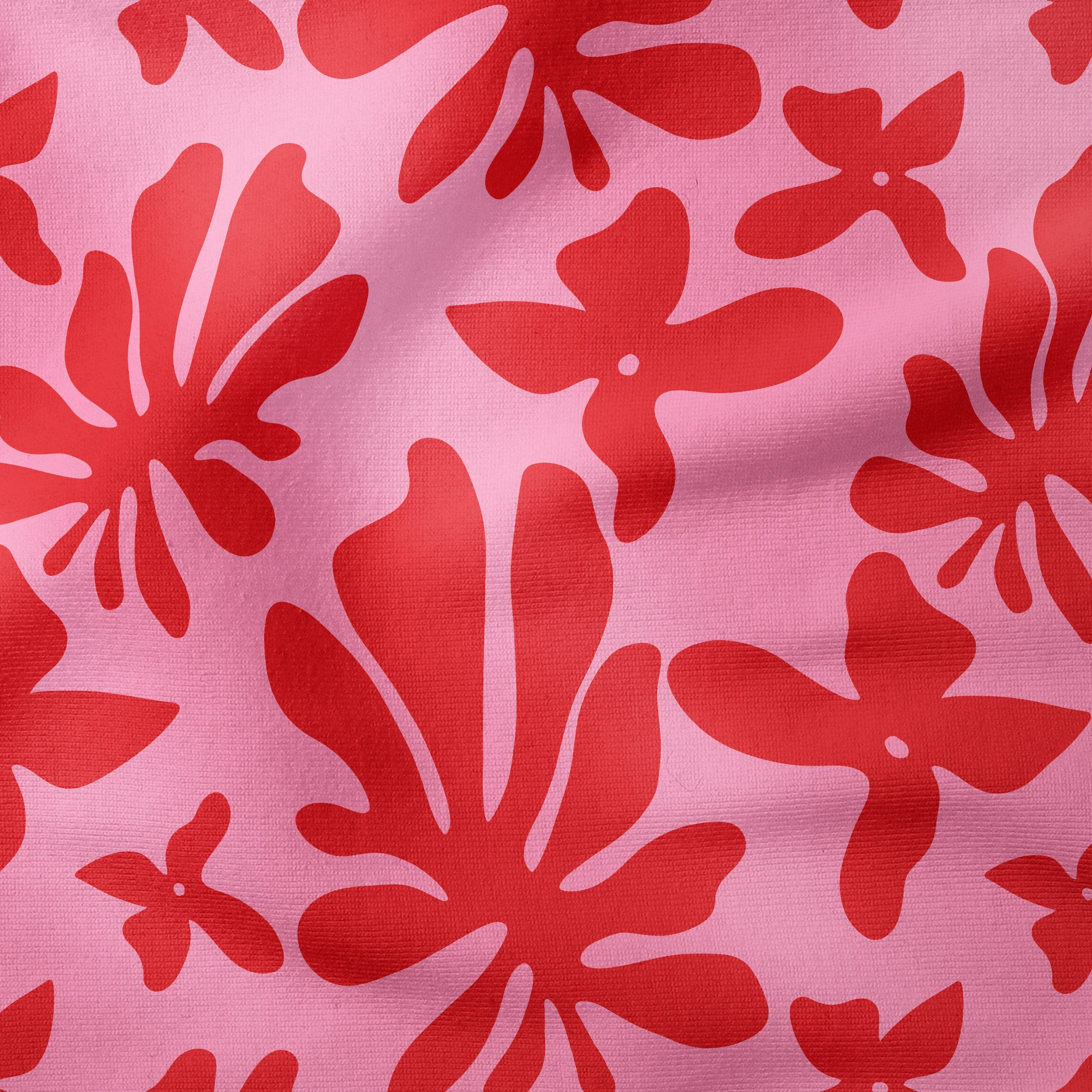 Leaves and Flowers-Melco Originals-Melco Fabrics-Red on Pink-Cotton Poplin (110gsm) / 140cm width-Melco Fabrics