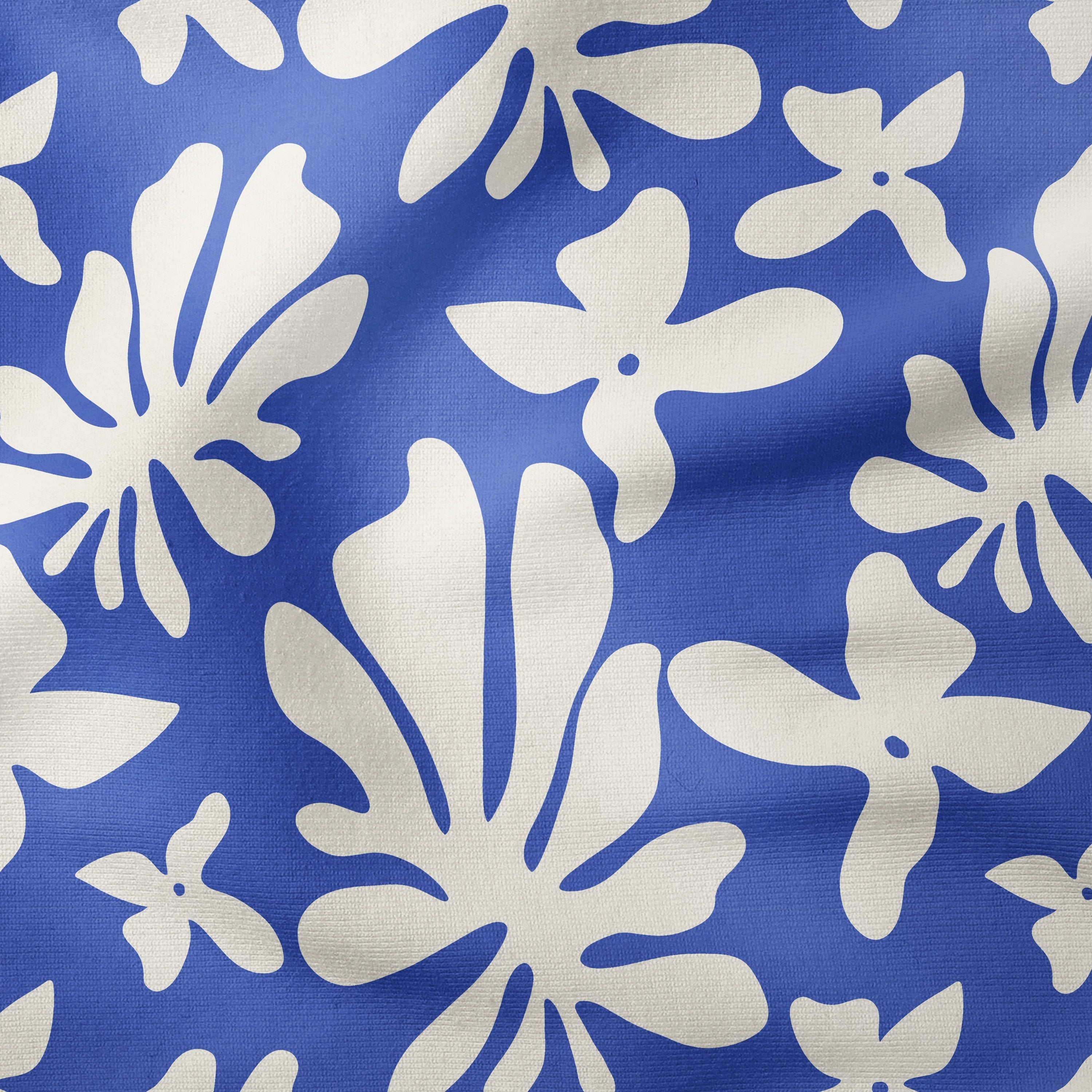 Leaves and Flowers-Melco Originals-Melco Fabrics-Tofu on Blue-Cotton Poplin (110gsm) / 140cm width-Melco Fabrics
