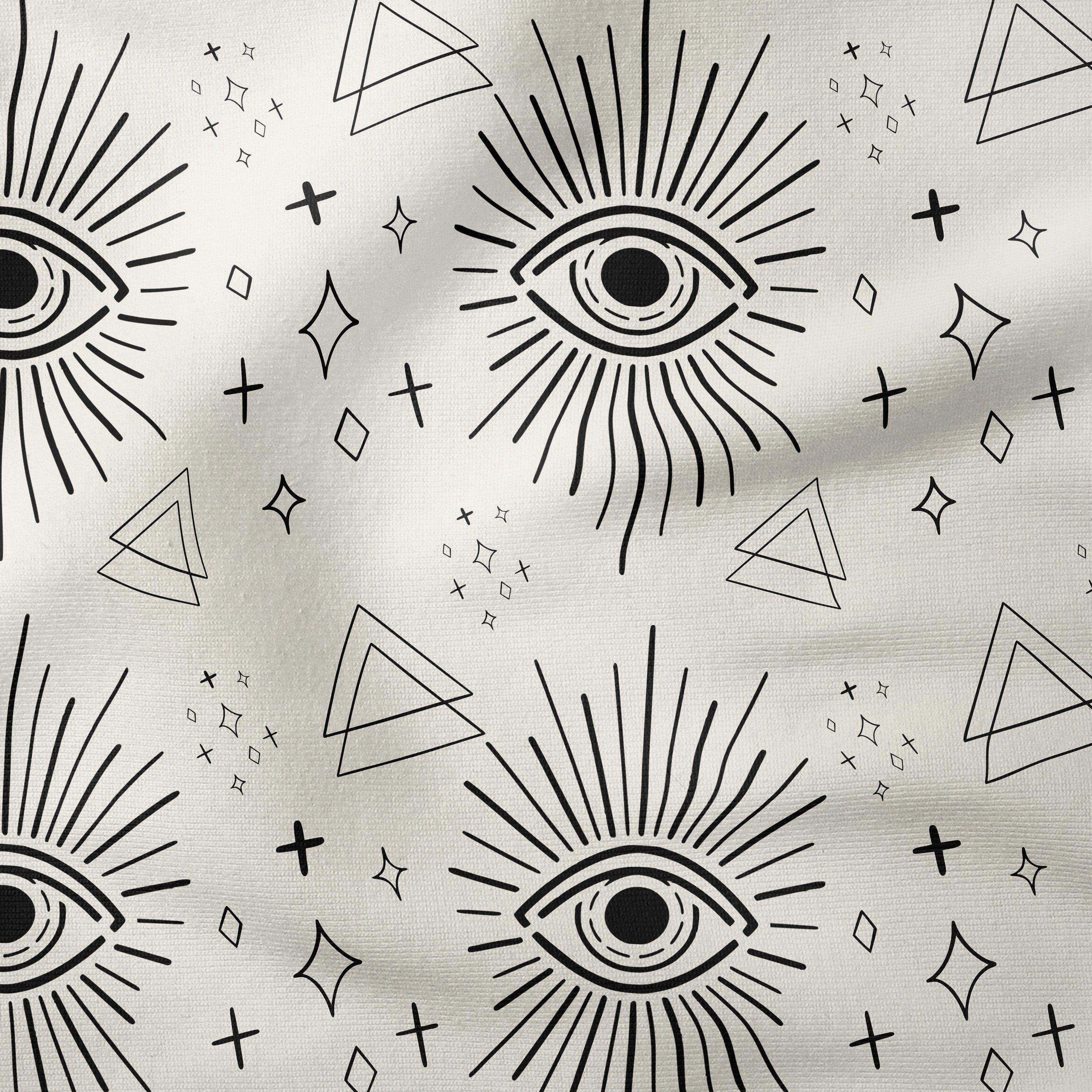 Mystic Eyes-Art Print Fabric-Melco Fabrics-Black on Tofu-Cotton Poplin (110gsm)-Melco Fabrics-Online-Fabric-Shop-Australia