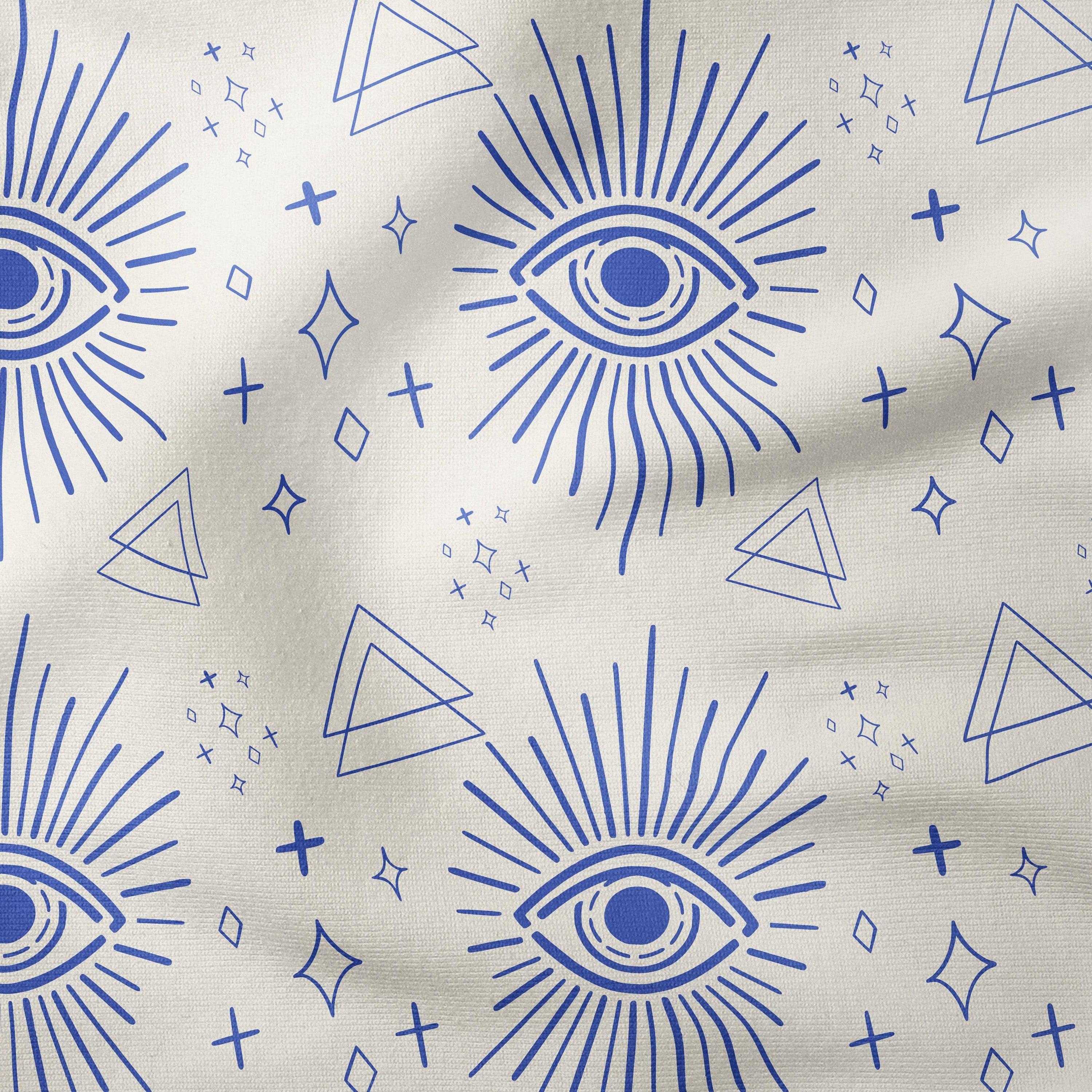 Mystic Eyes-Art Print Fabric-Melco Fabrics-Blue on Tofu-Cotton Poplin (110gsm)-Melco Fabrics-Online-Fabric-Shop-Australia