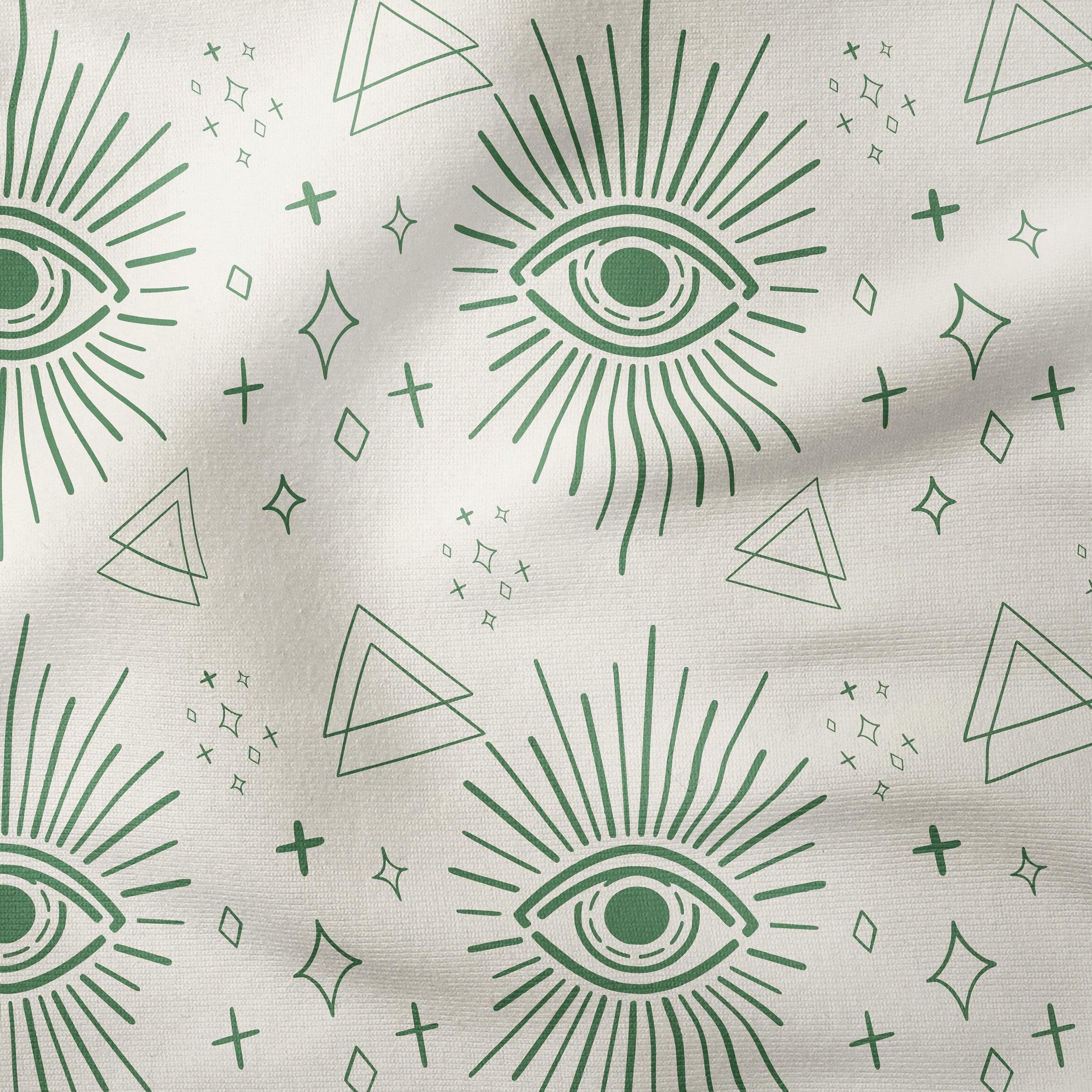 Mystic Eyes-Art Print Fabric-Melco Fabrics-Green on Tofu-Cotton Poplin (110gsm)-Melco Fabrics-Online-Fabric-Shop-Australia
