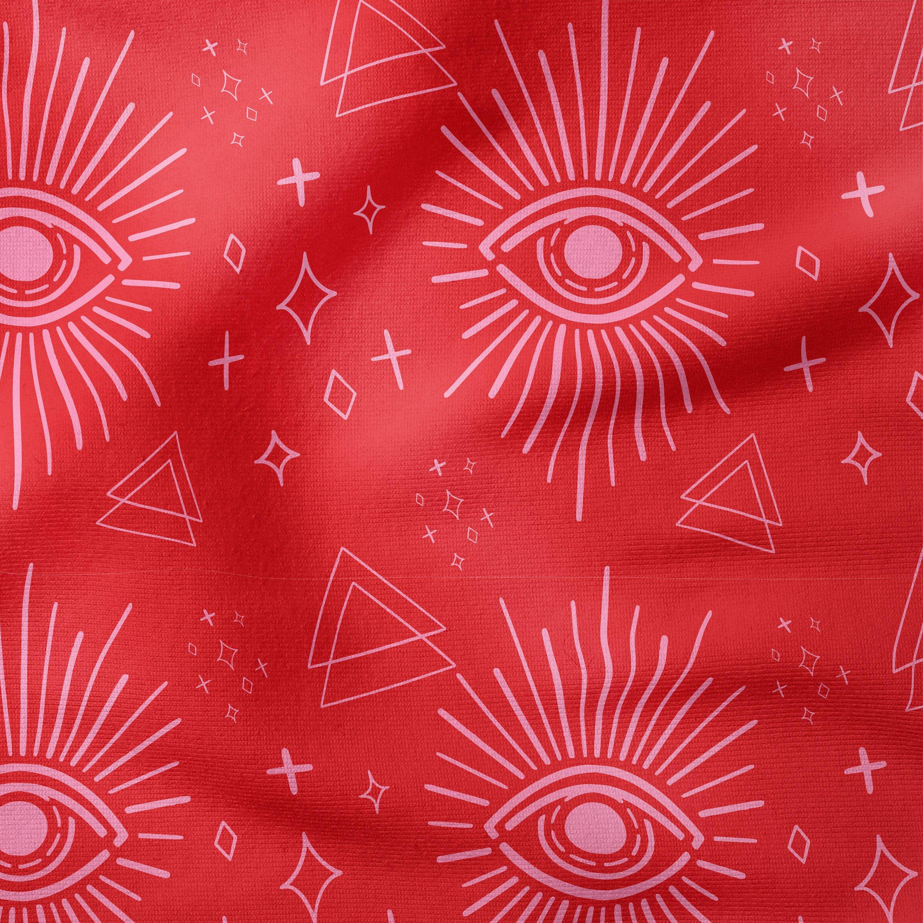 Mystic Eyes-Art Print Fabric-Melco Fabrics-Pink on Red-Cotton Poplin (110gsm)-Melco Fabrics-Online-Fabric-Shop-Australia