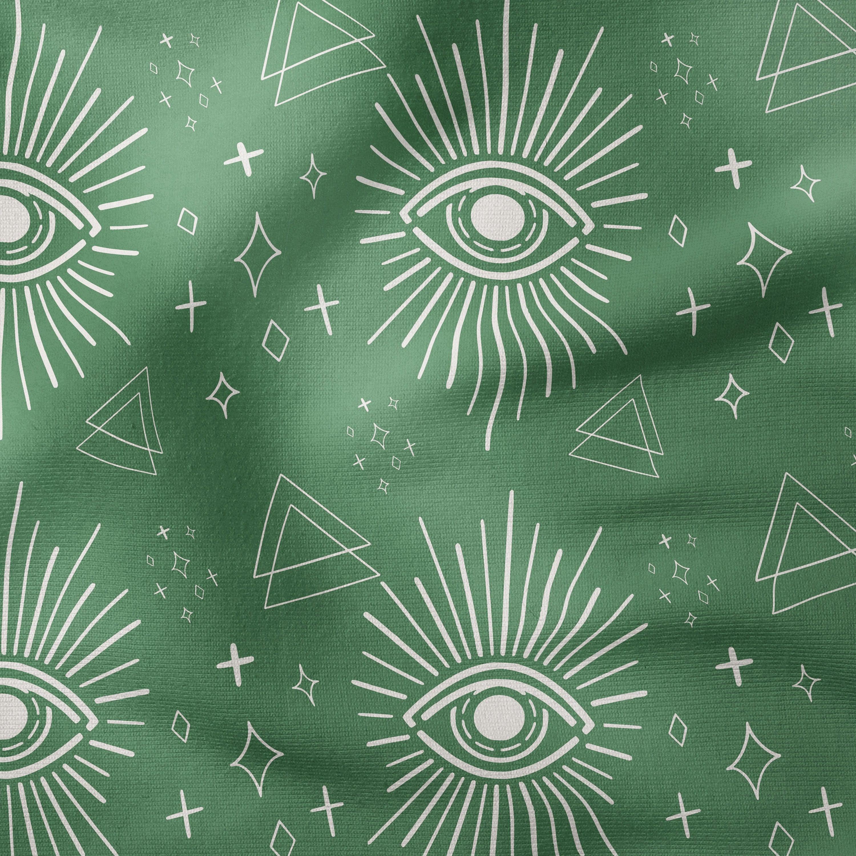 Mystic Eyes-Art Print Fabric-Melco Fabrics-Tofu on Green-Cotton Poplin (110gsm)-Melco Fabrics-Online-Fabric-Shop-Australia