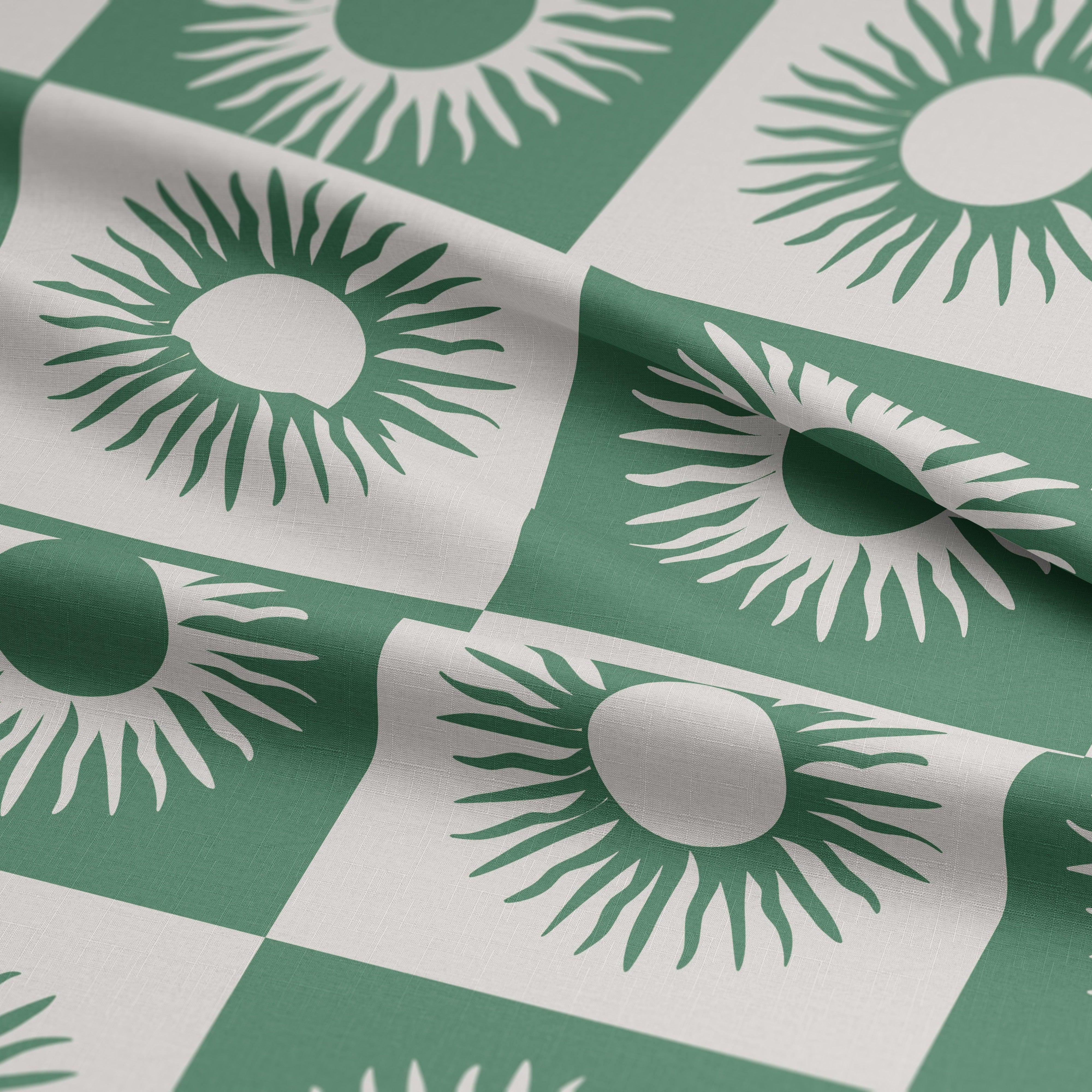 Patchwork Suns-Art Print Fabric-Melco Fabrics-Dark Green and Mint-Cotton Poplin (110gsm)-Online-Fabric-Shop-Australia