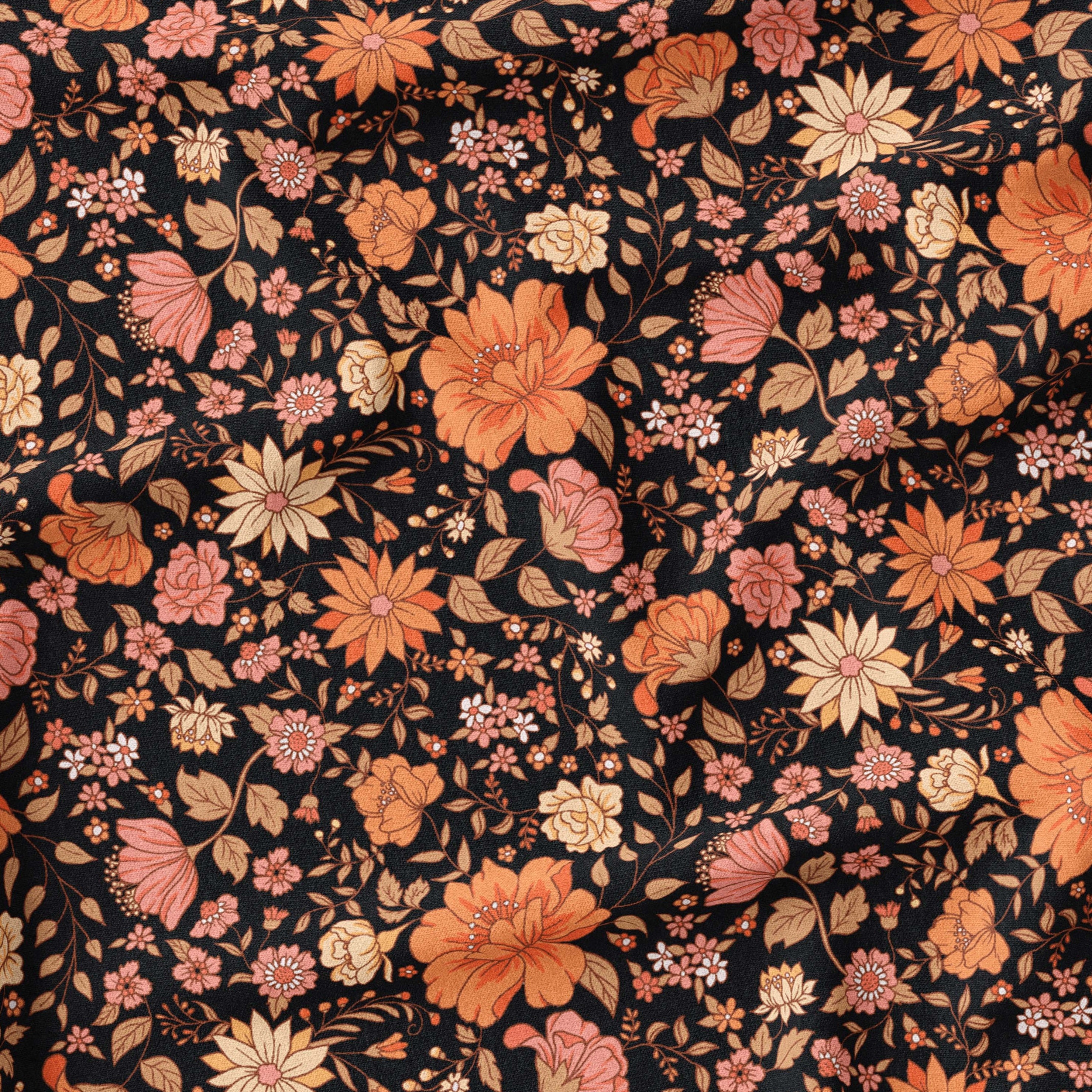 black floral boho fabric