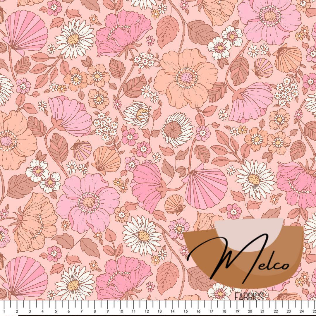 Daisy Shell Floral Pink-Melco Fabrics-online-fabric-shop-australia