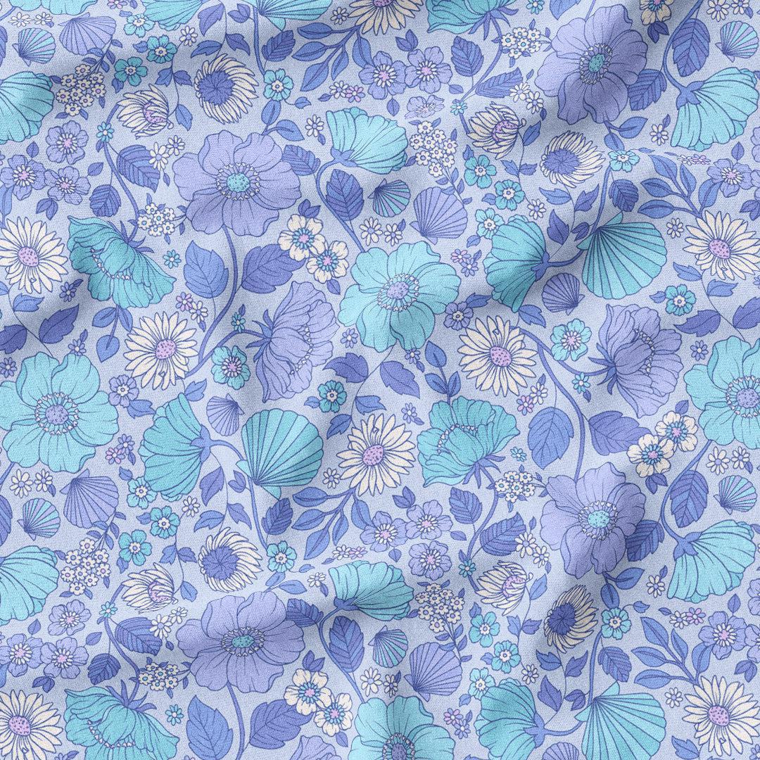 Daisy Shell Floral Blue-Melco Fabrics-online-fabric-shop-australia