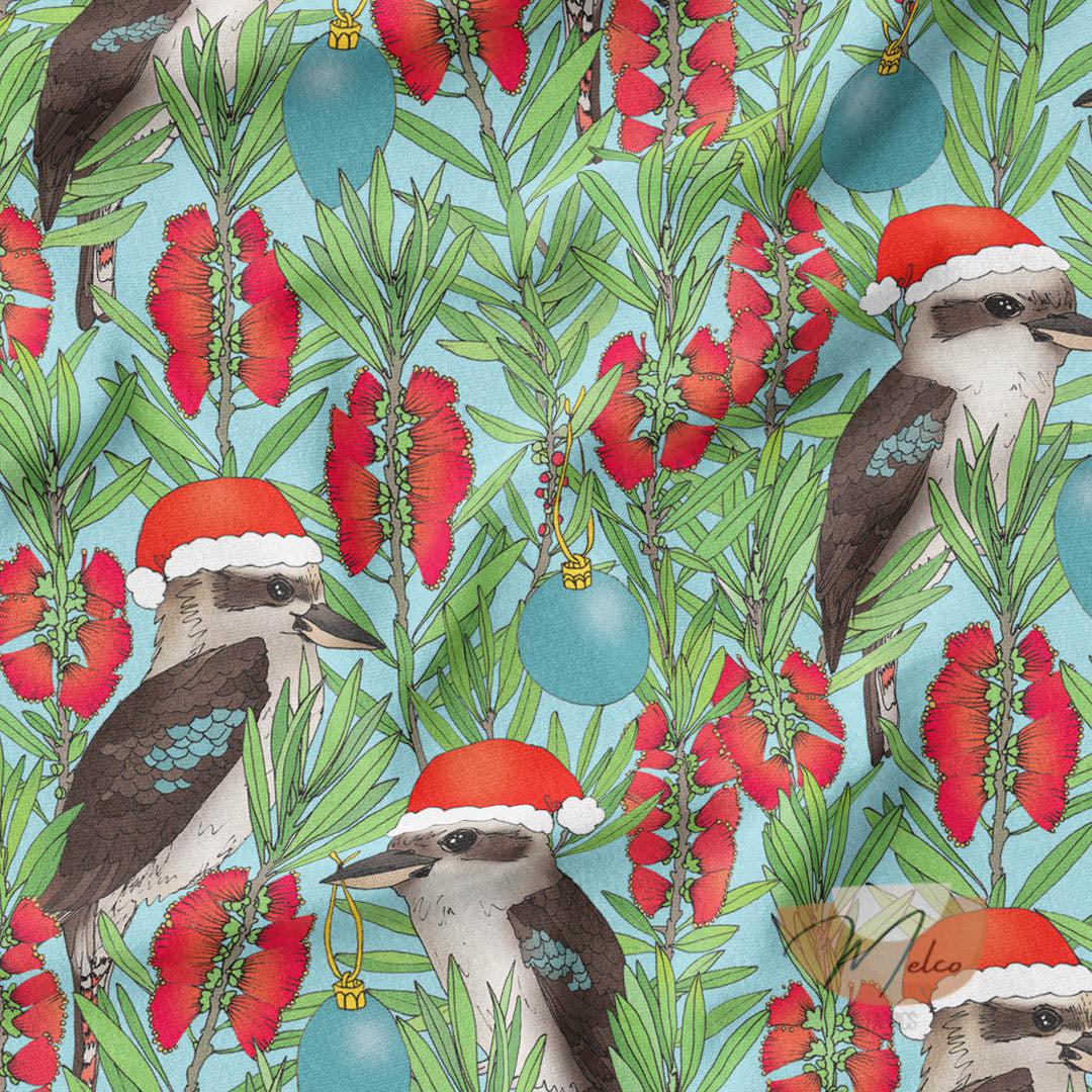 melco-fabrics-online-fabric-store-print-on-demand-australia-Kookaburra Christmas Fabric - The Scenic Route