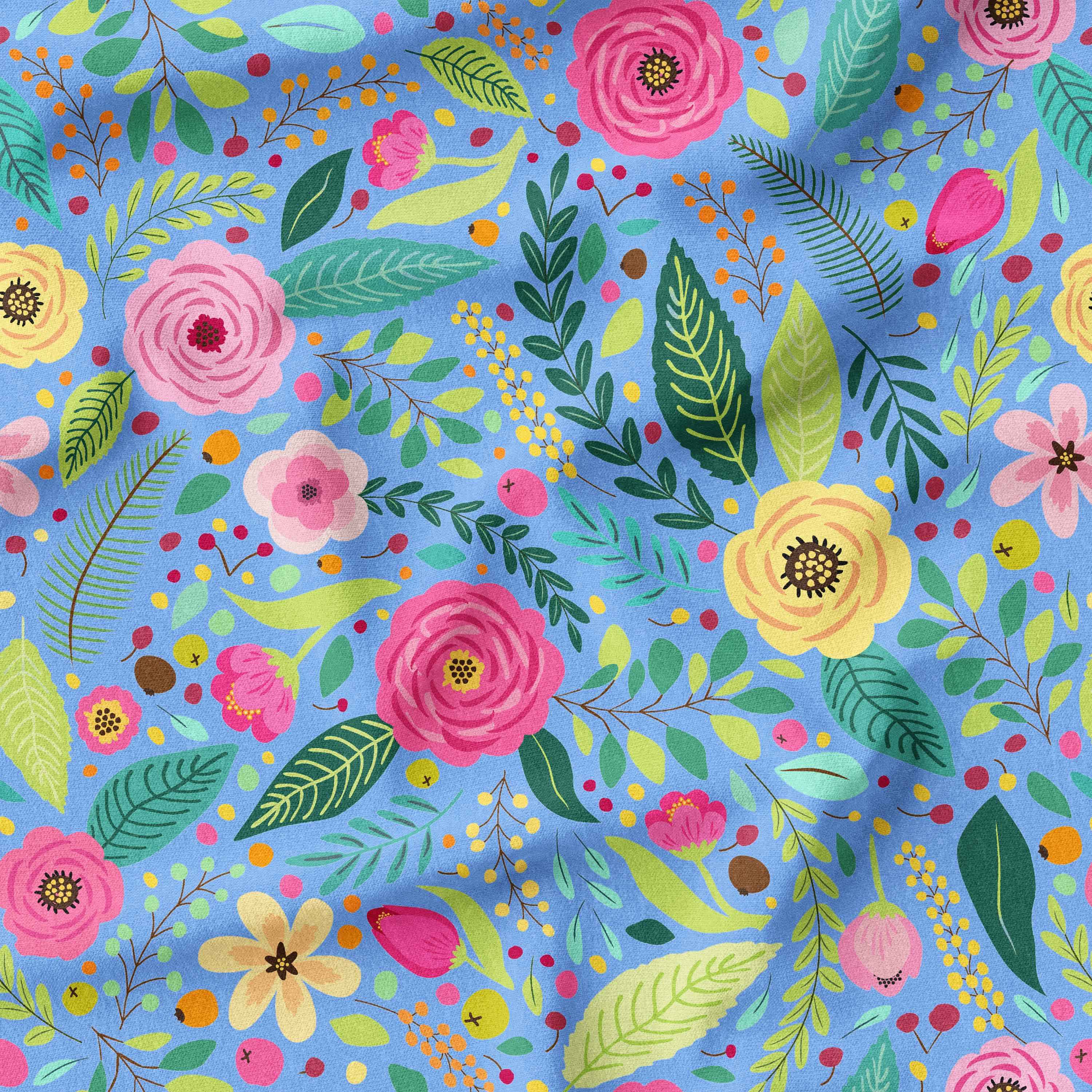 Mrs Brightside Blue Floral Fabric Australian Made Printed Local