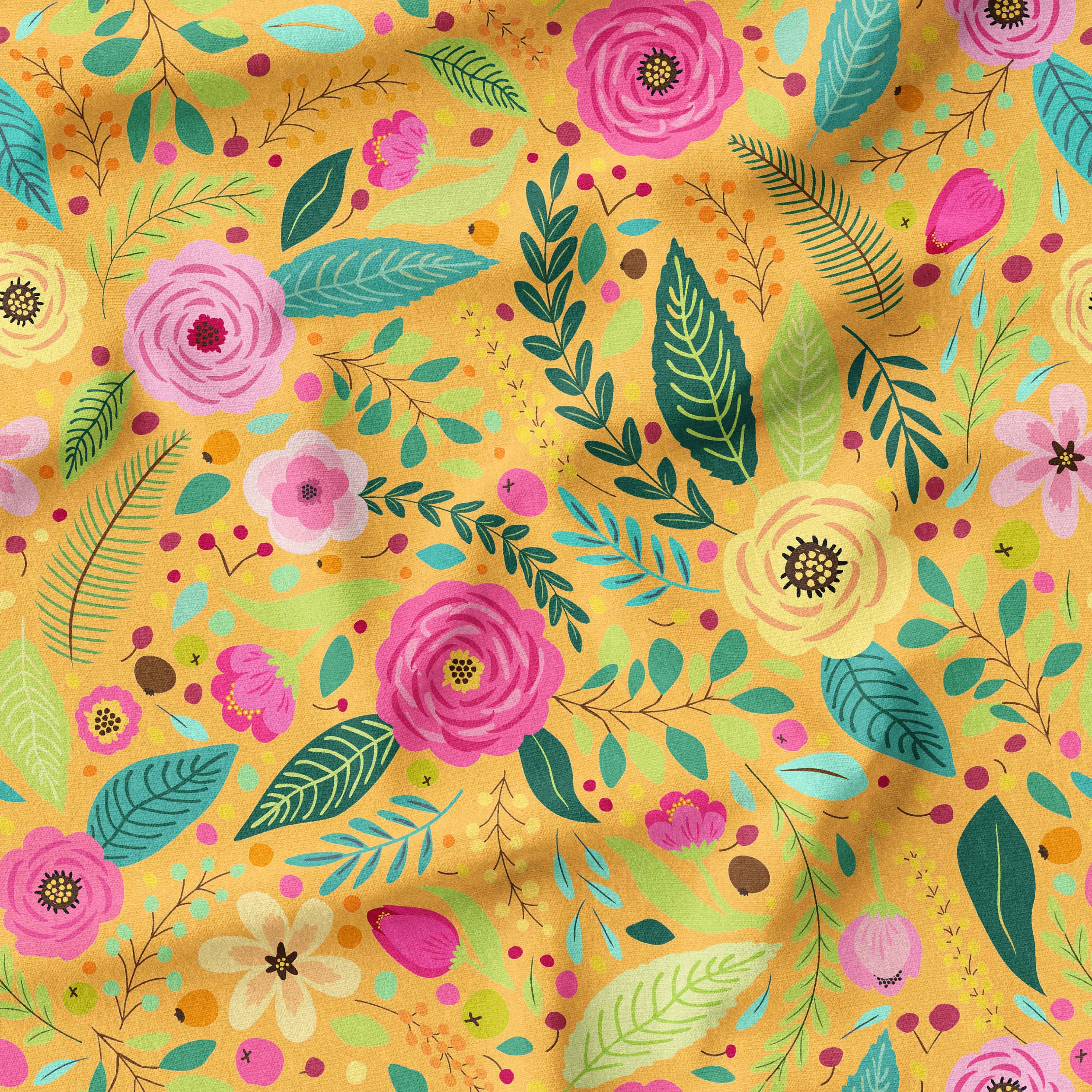 Mrs Brightside Gold Floral Fabric Australian Made Printed Local