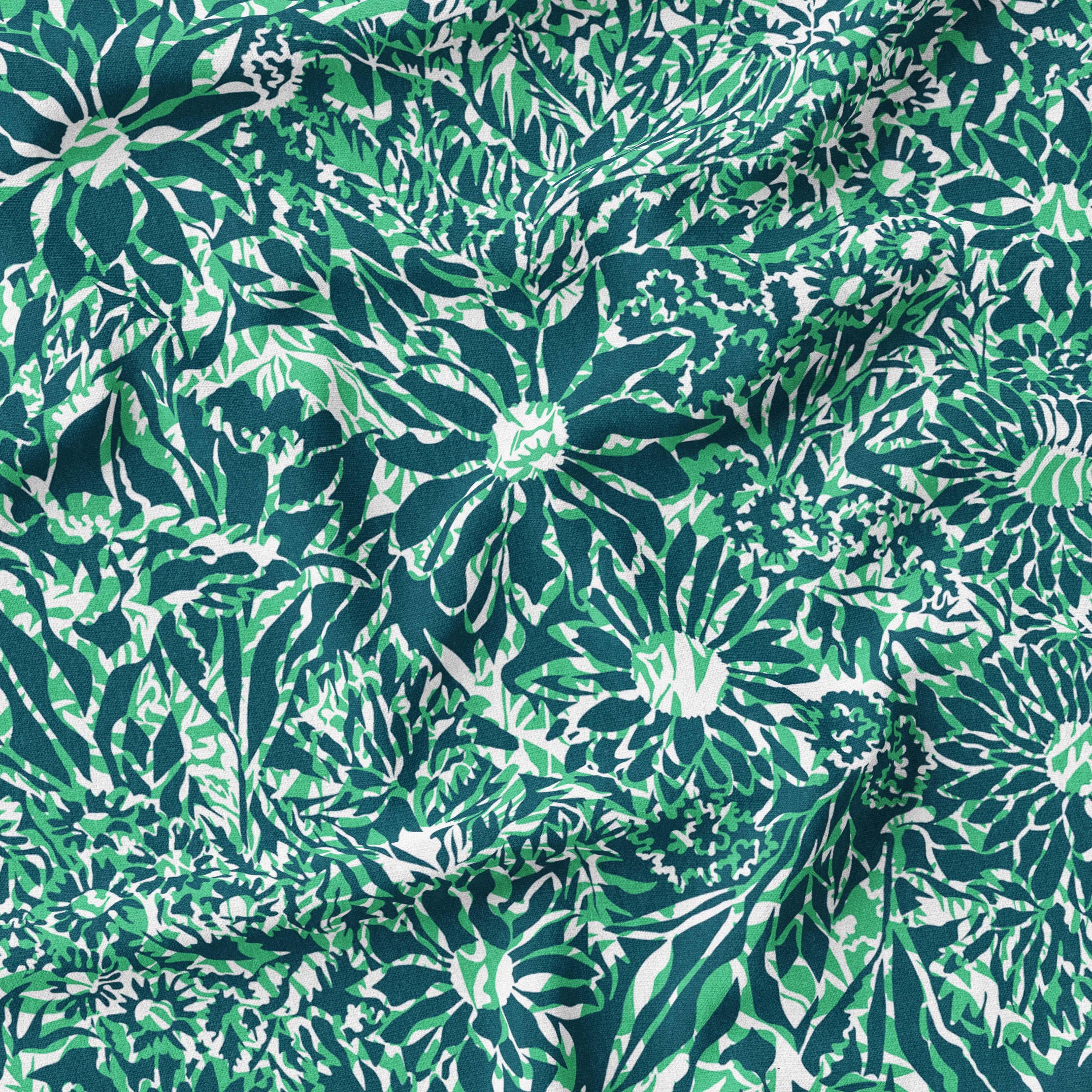 Navy and Green Abstract Floral Fabric Online Australia