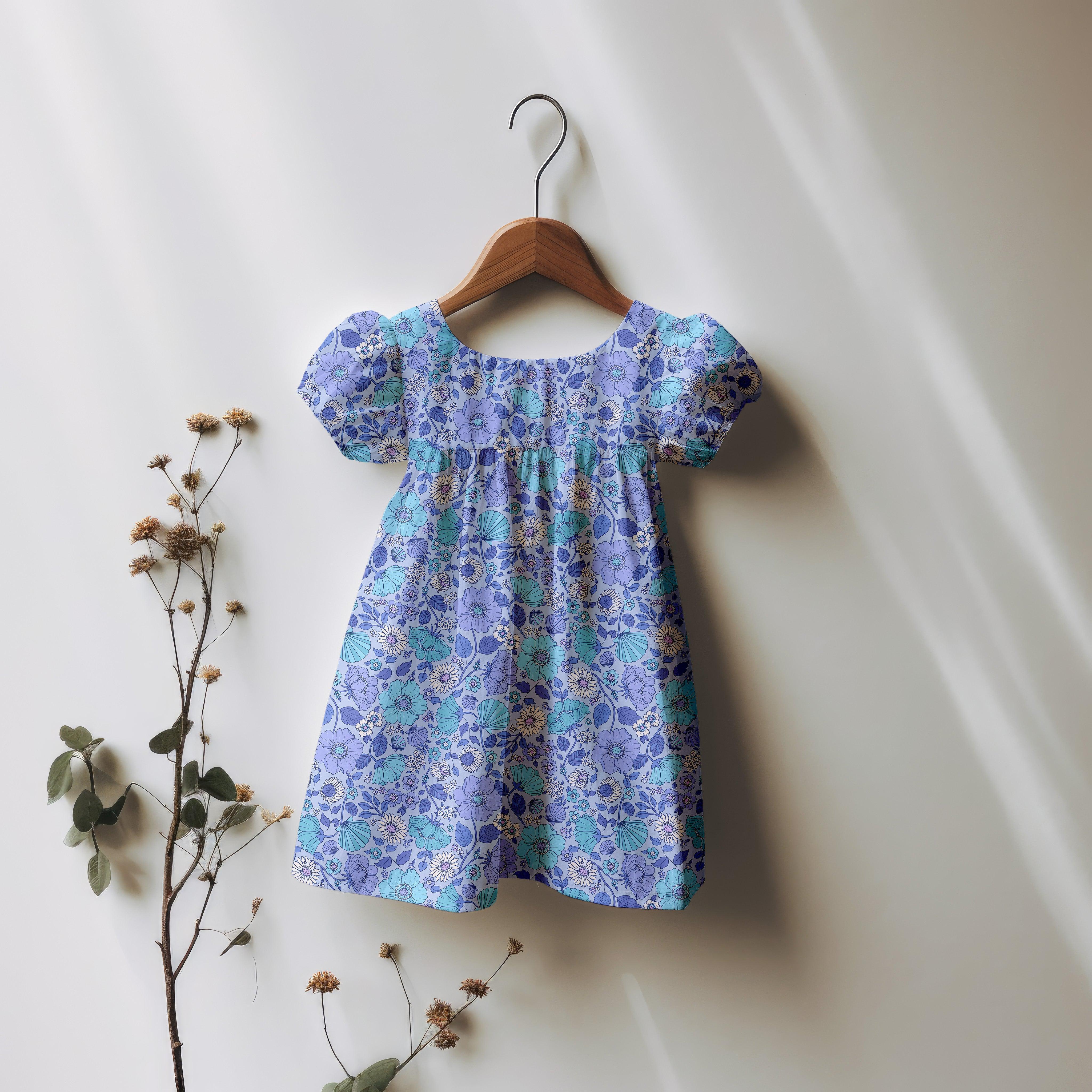 Daisy Shell Floral Blue-Melco Fabrics-online-fabric-shop-australia