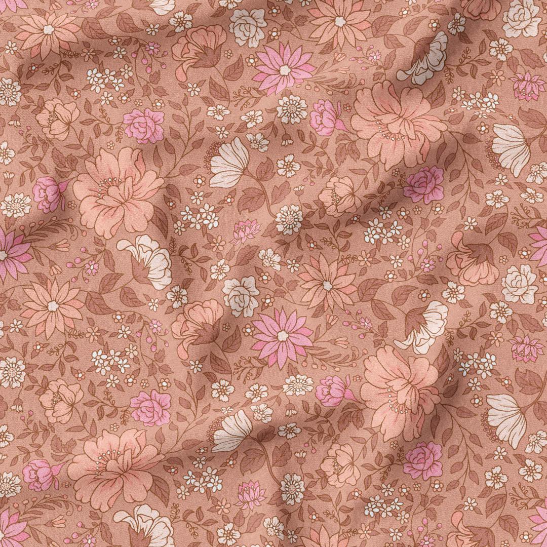 Peony Floral - Mocha-Melco Fabrics-online-fabric-shop-australia