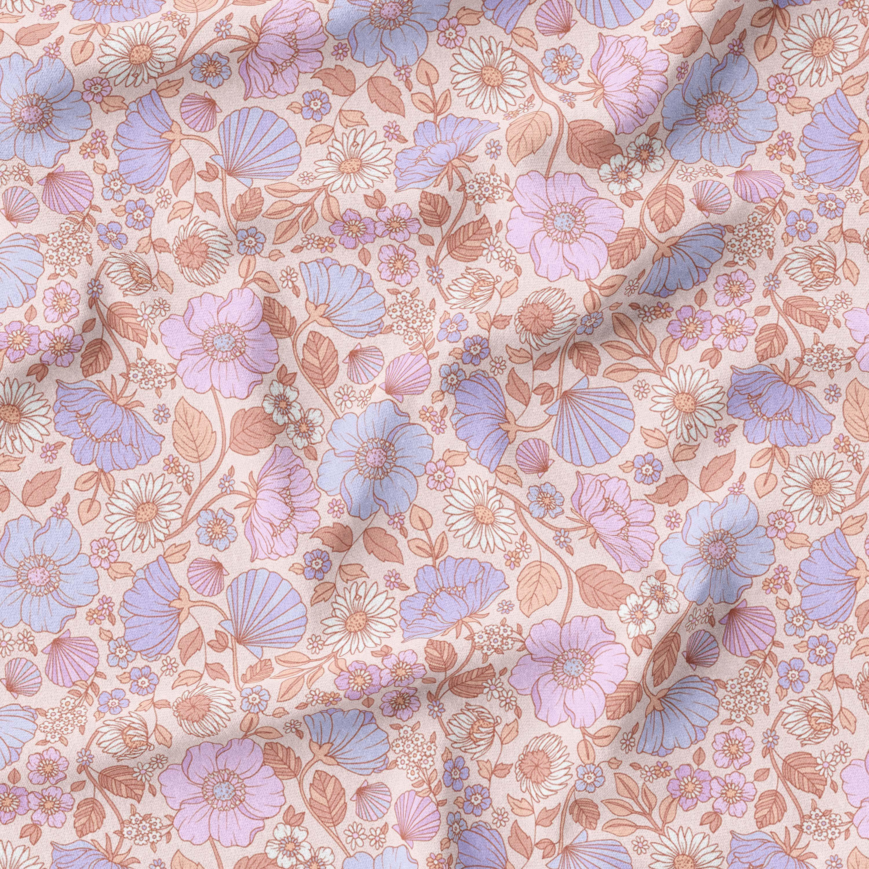 Daisy Shell Floral Lilac-Melco Fabrics-online-fabric-shop-australia