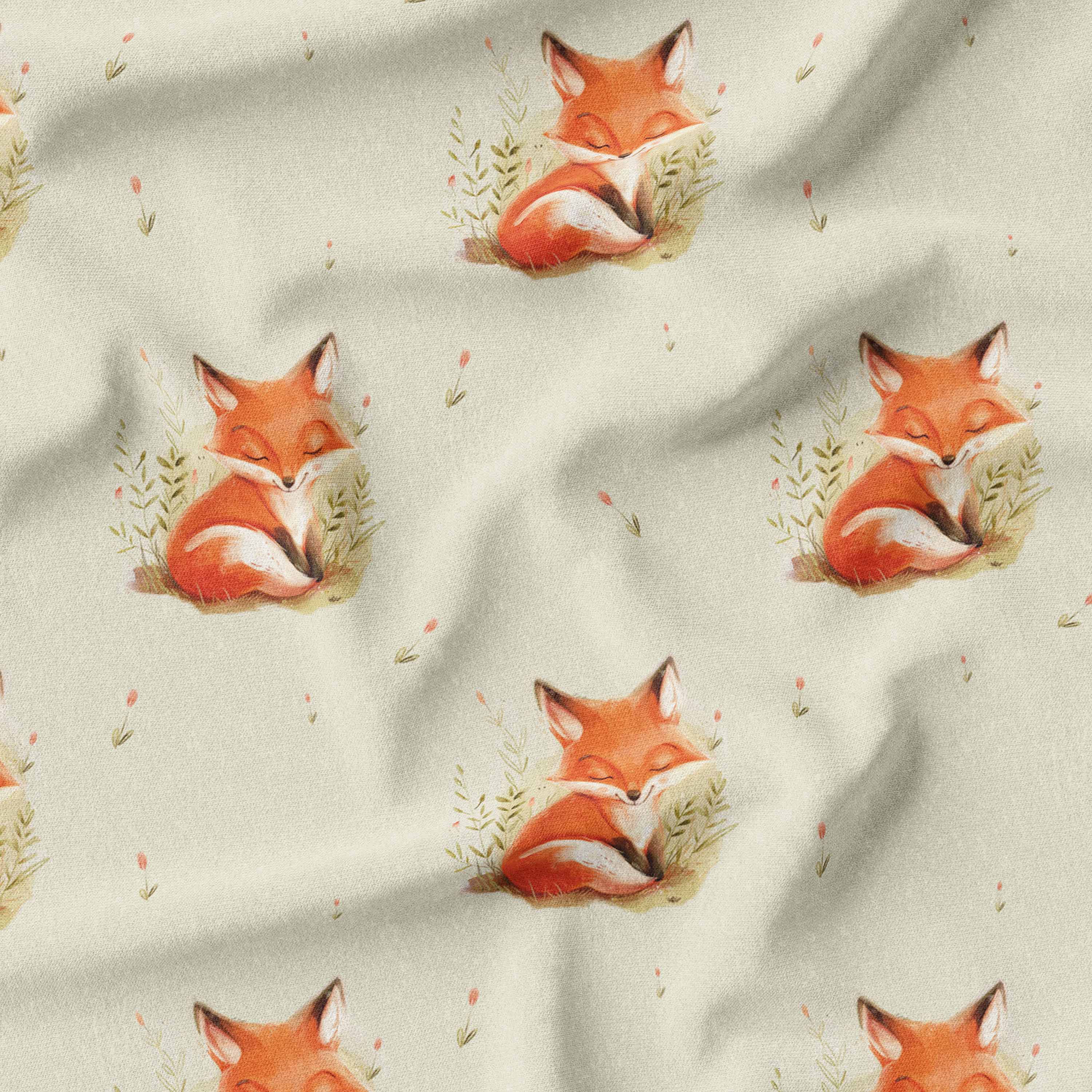 cute watercolour sleeping Fox fabric online australia
